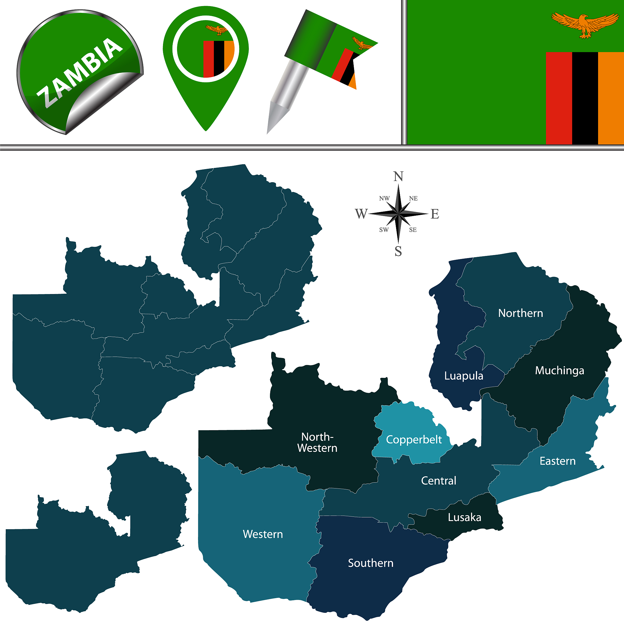 map of zambia with named provinces