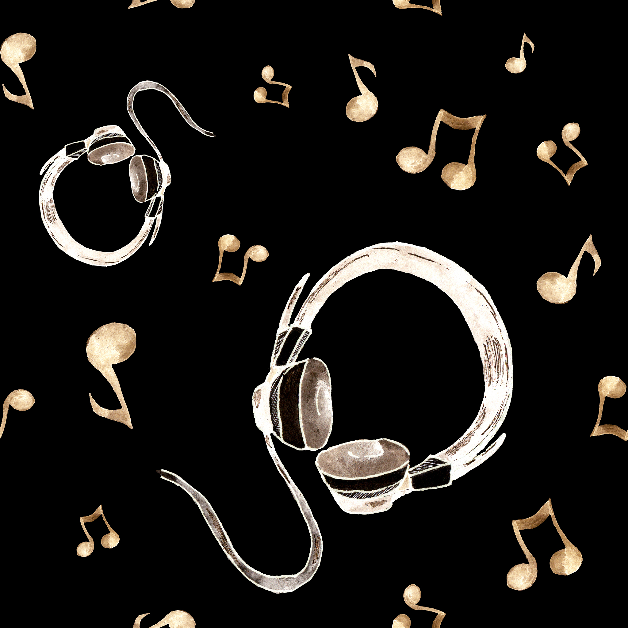pattern with notes and headphones