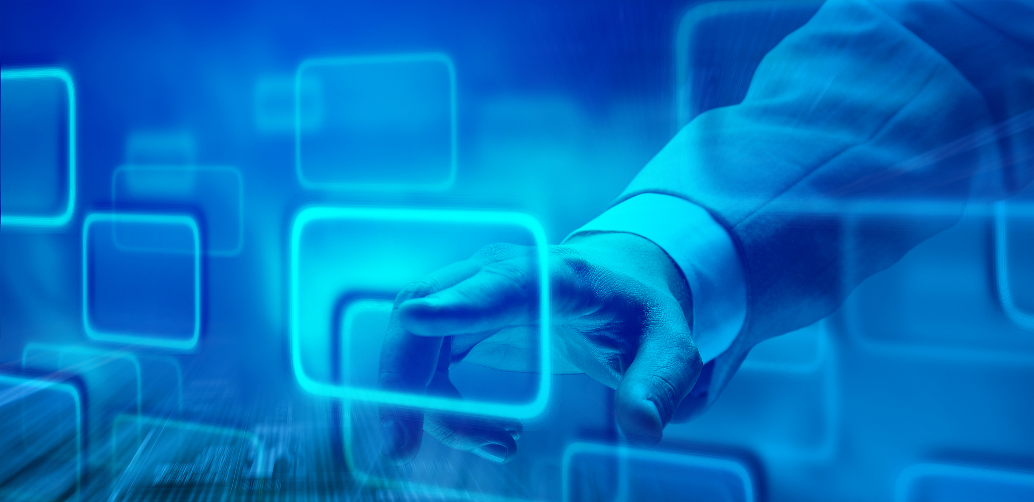 businessman touching visual screen
