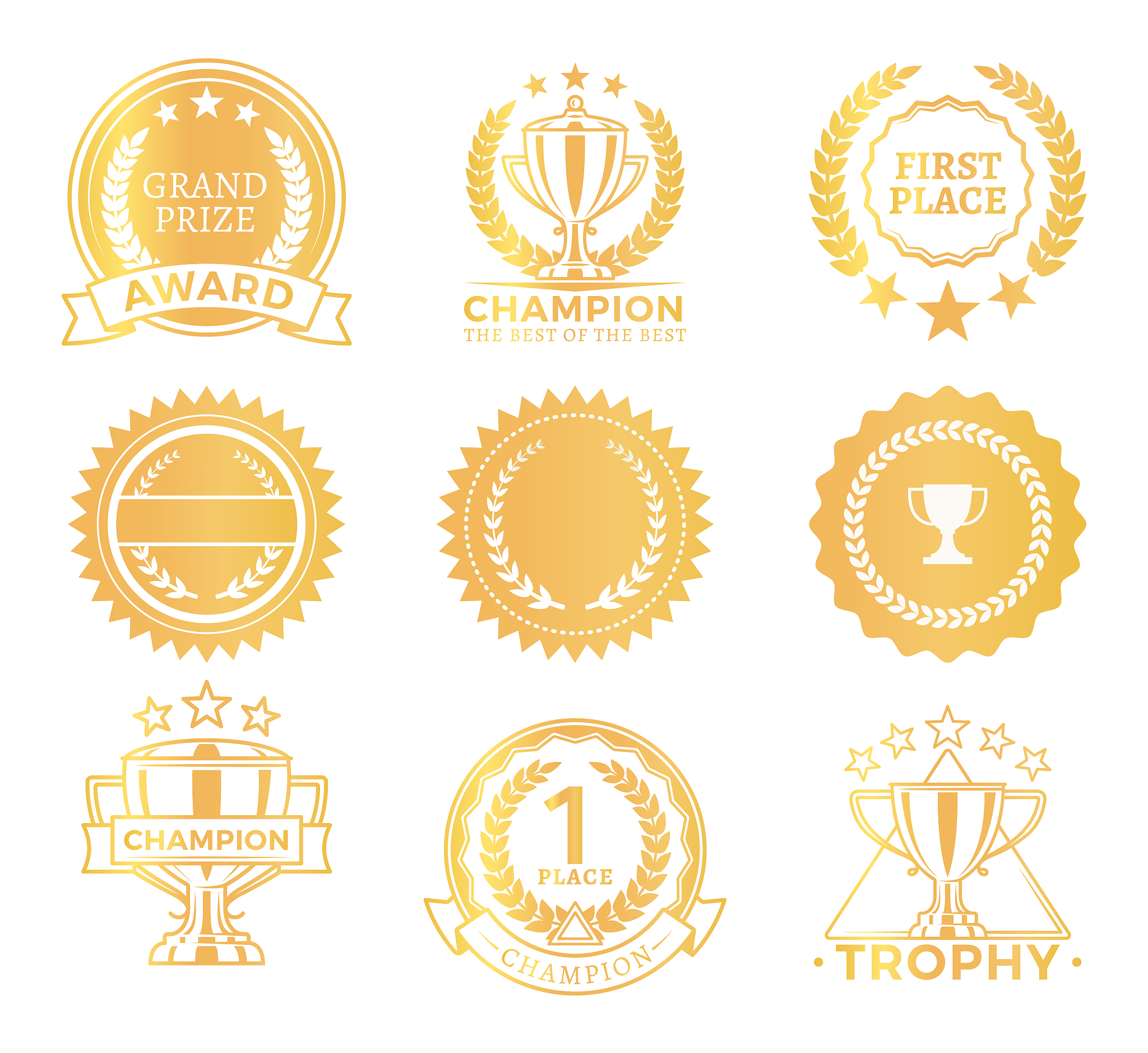 grand prize trophies set, vector illustration
