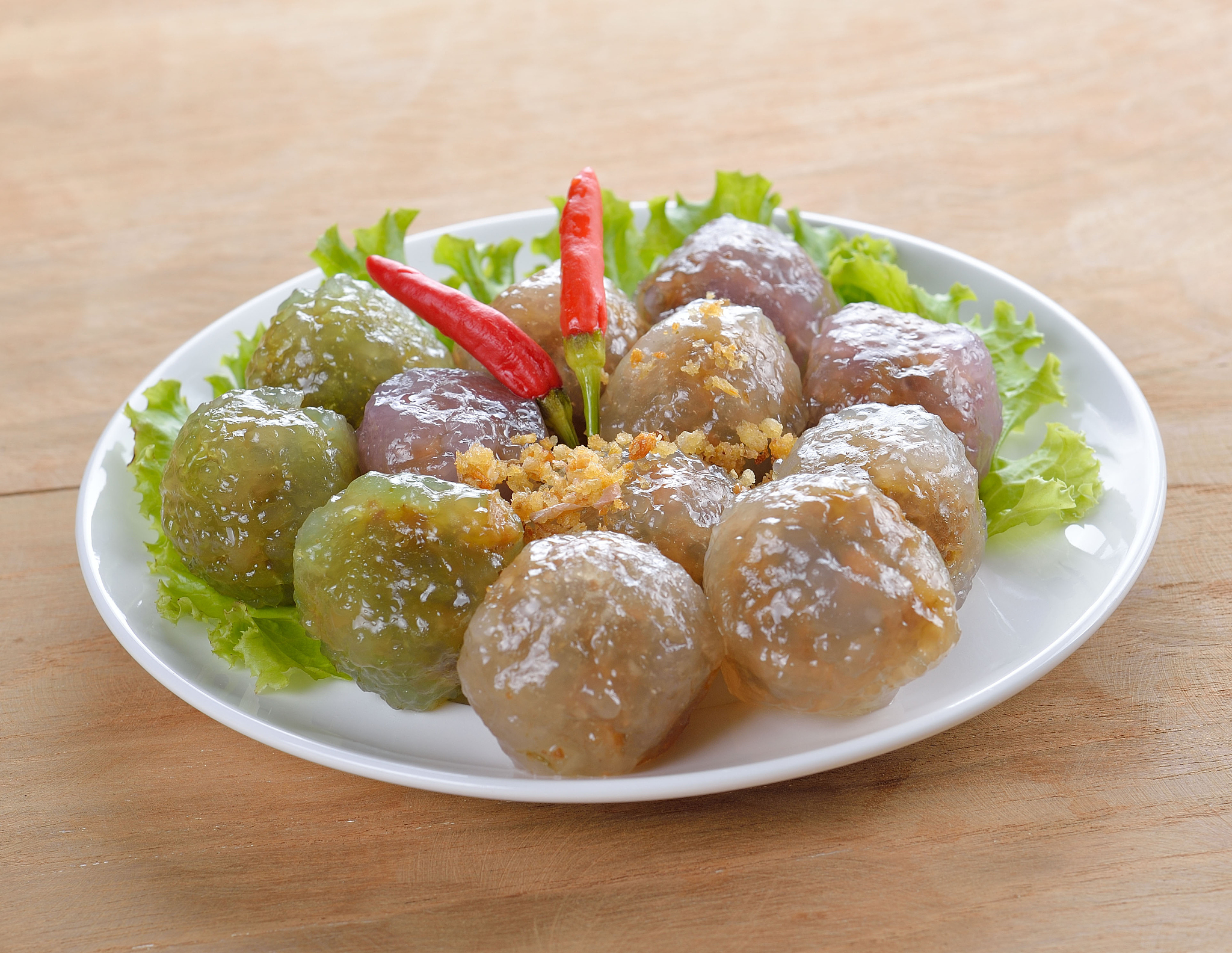 sago pork served on white plate