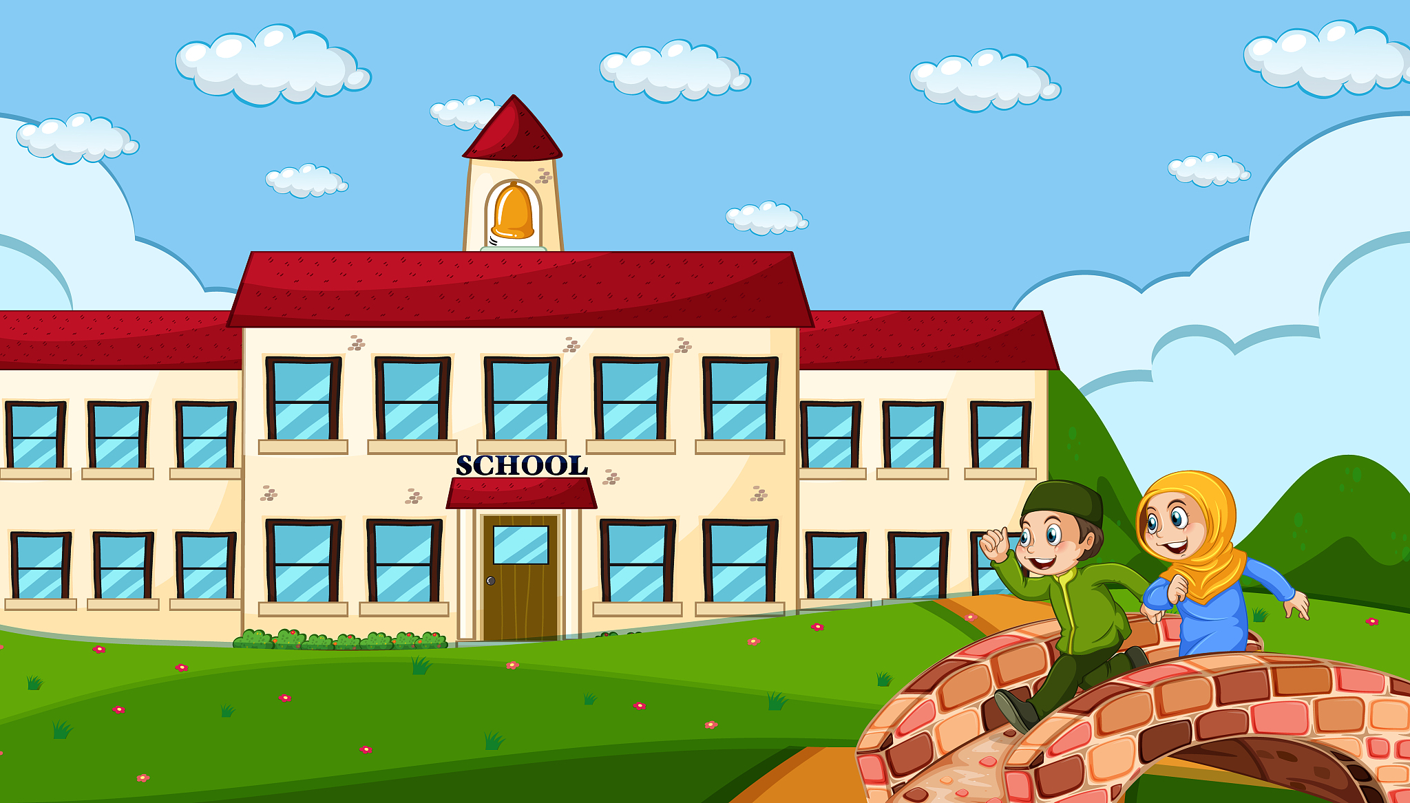 muslim student in front of school