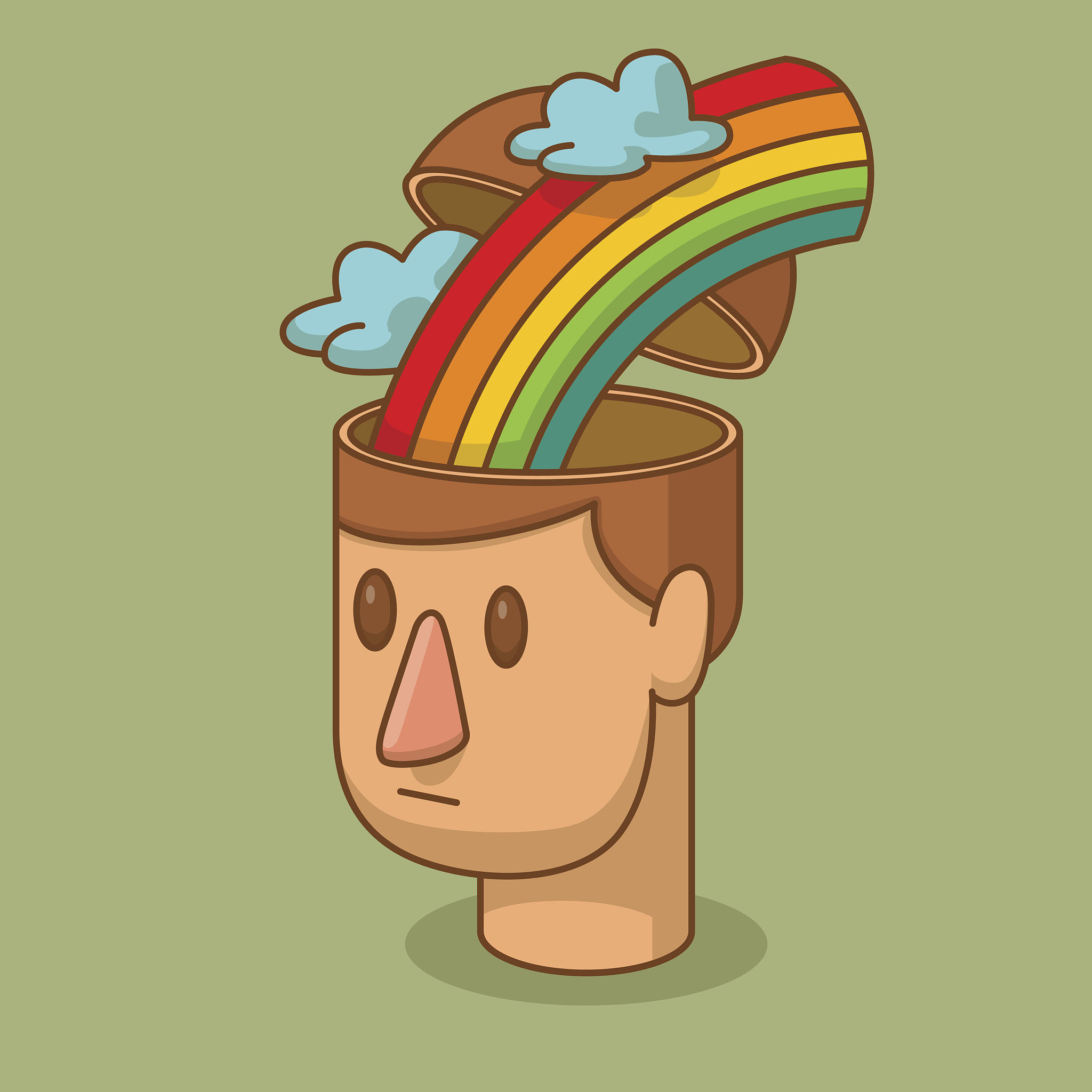 open head of man with the rainbow and clouds