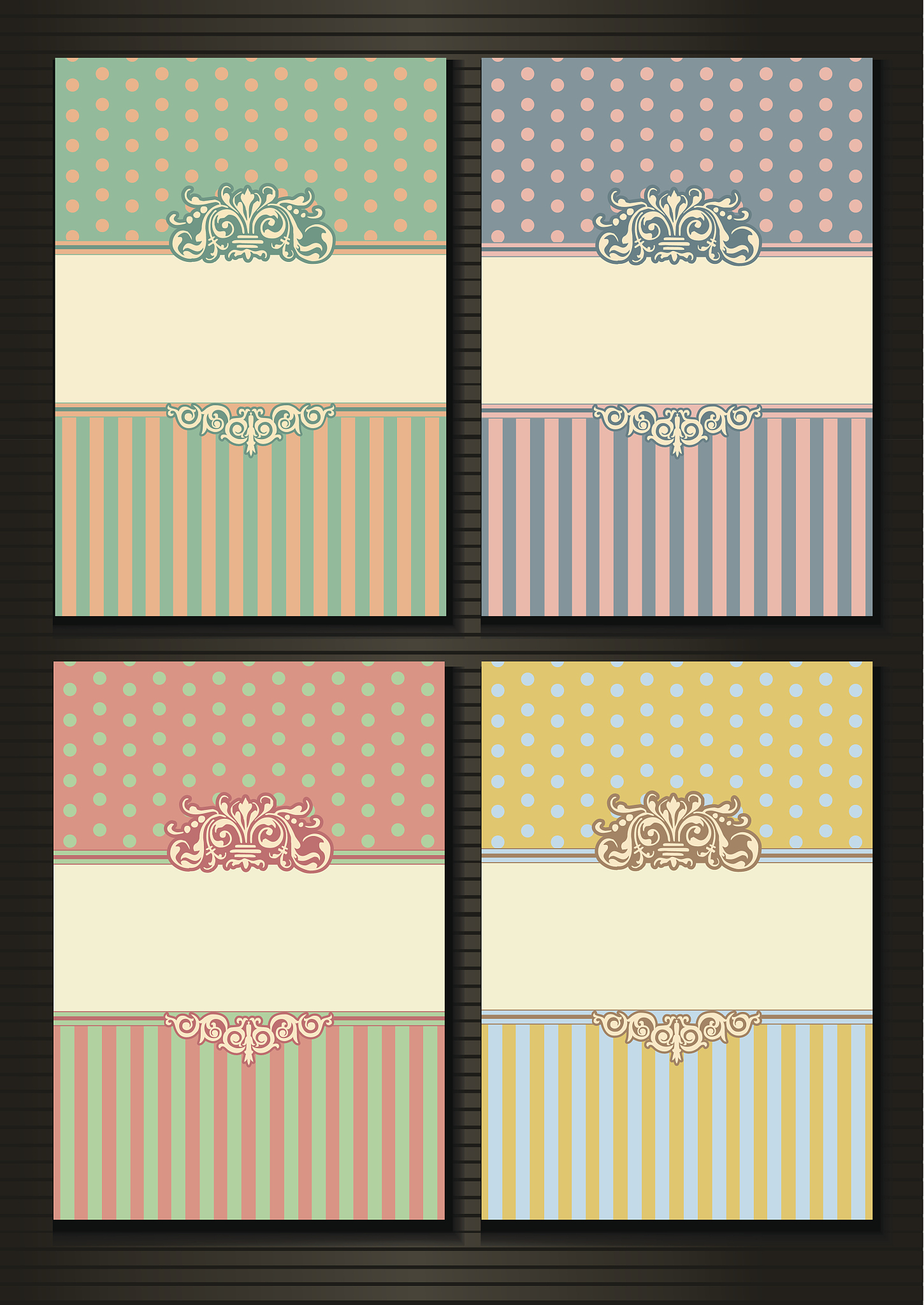 background frame template of vintage shabby chic, 4 colors