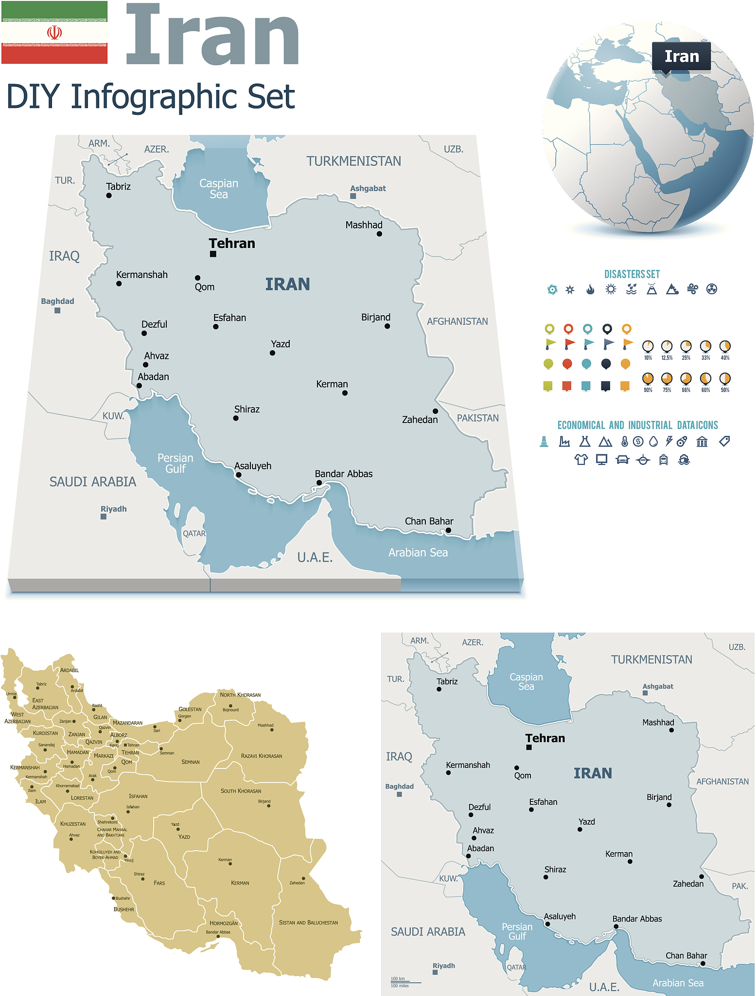 iran maps with markers