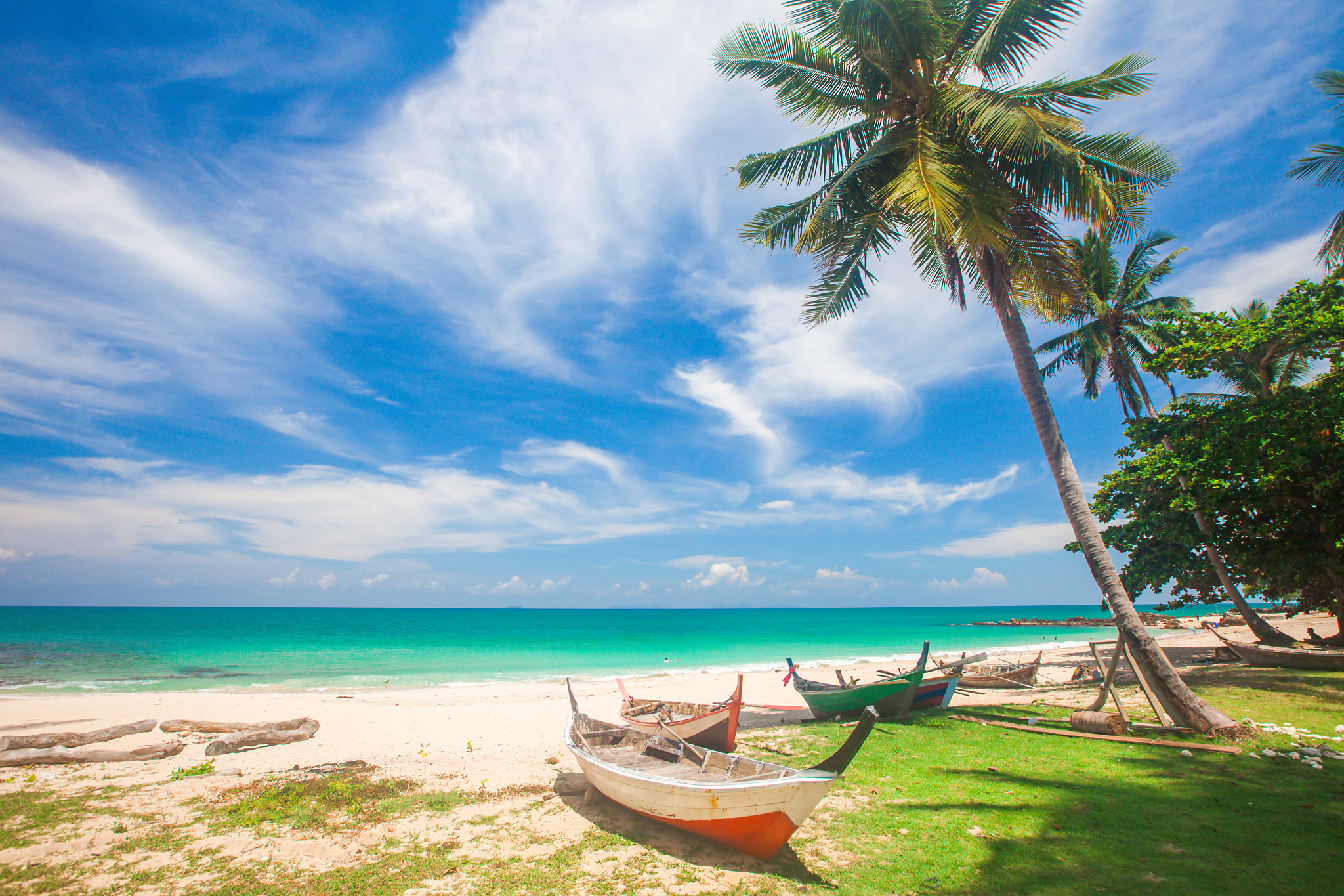 beach and fishing boat, koh lanta, thailand