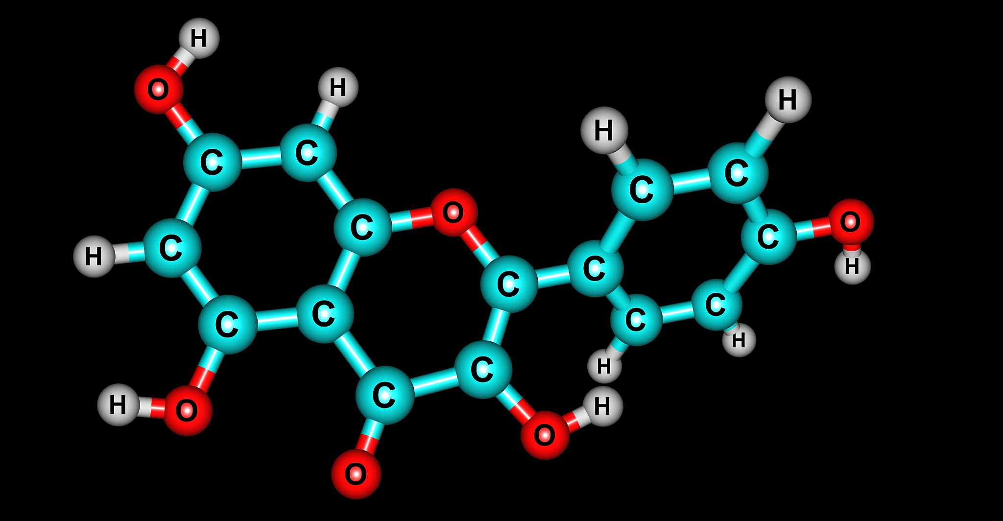 kaempferol molecular structure isolated on black