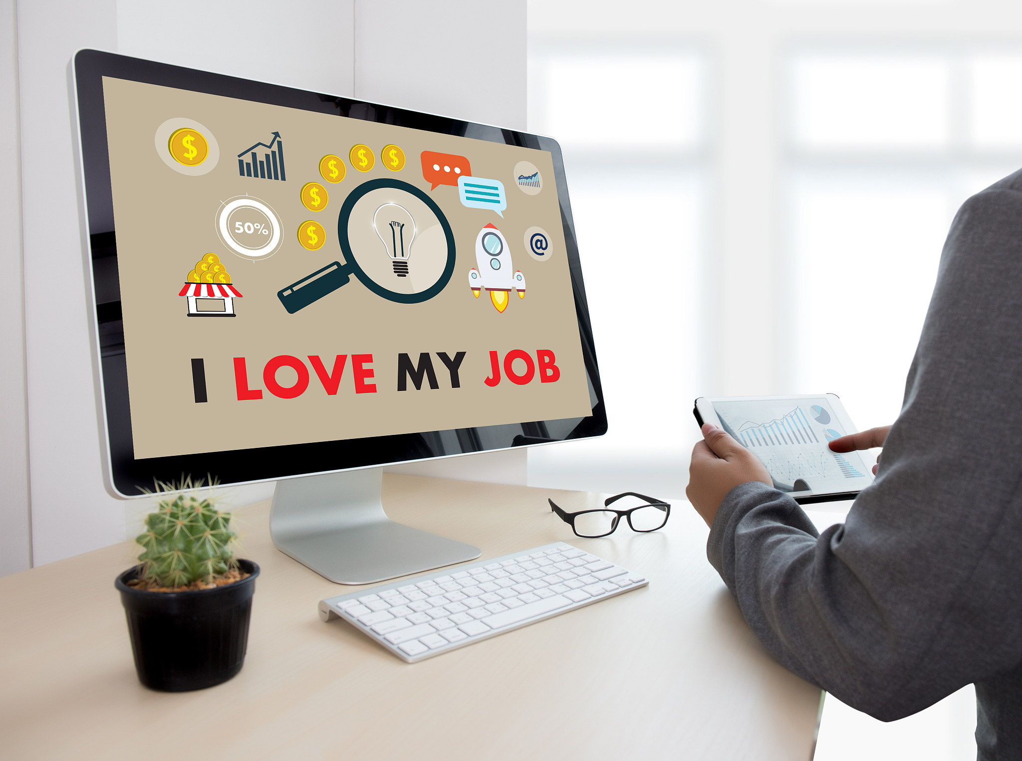 good job assistant i love my job  businessman and businesswoman 