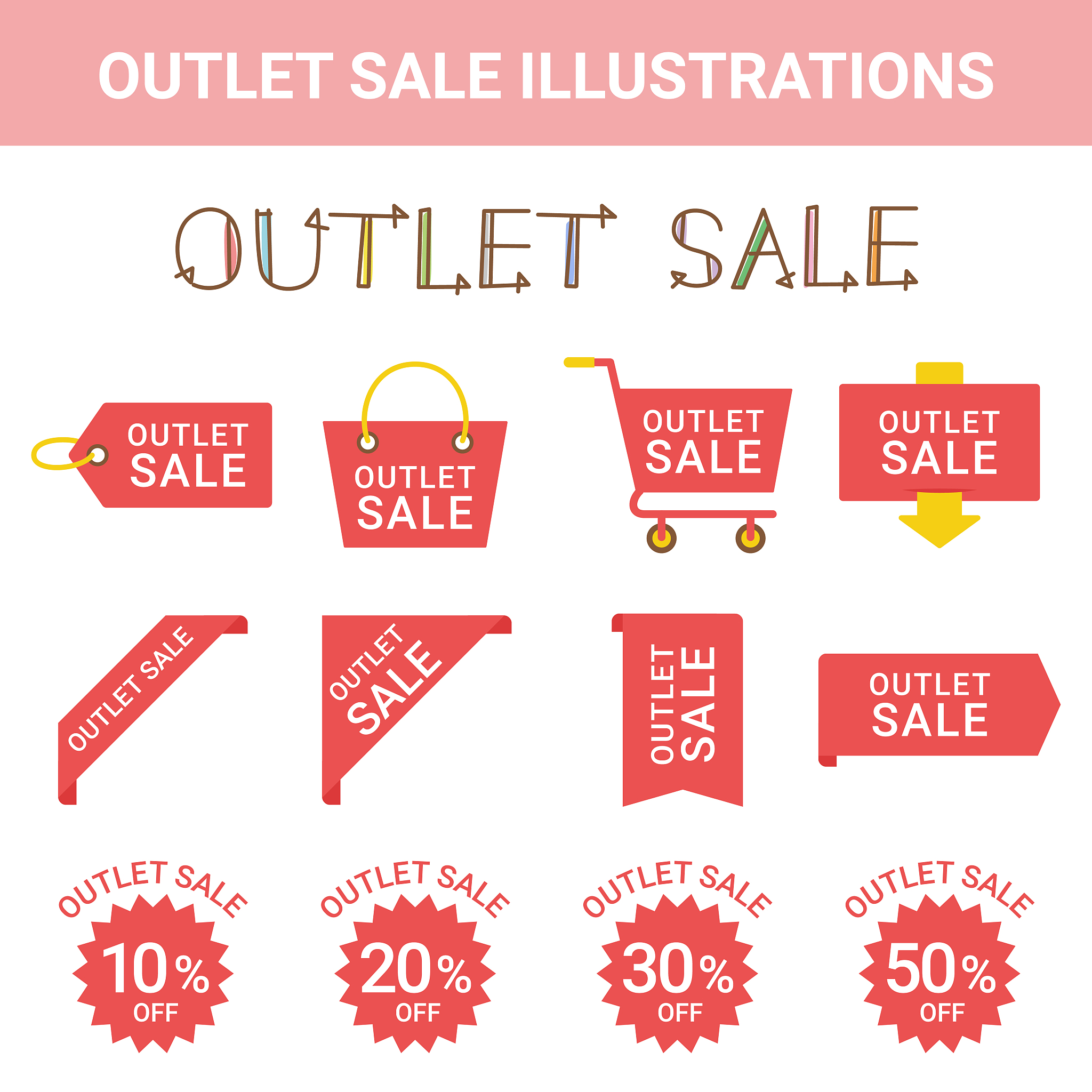 sale, outlet, illustration set