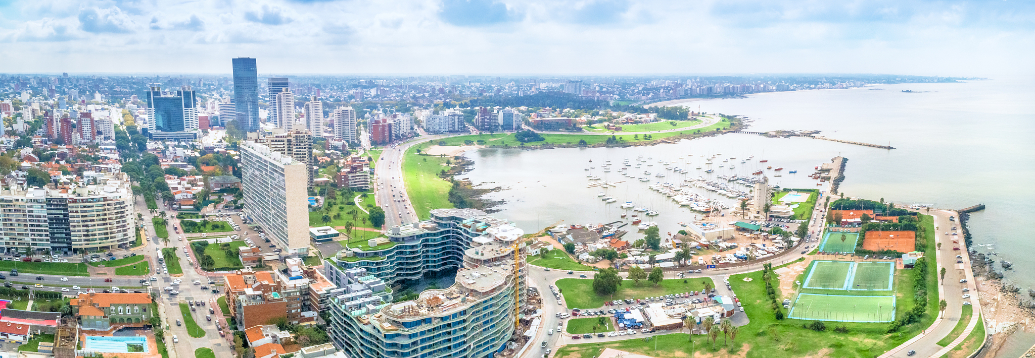 aerial view, high angle view of montevideo's coastline, puertito