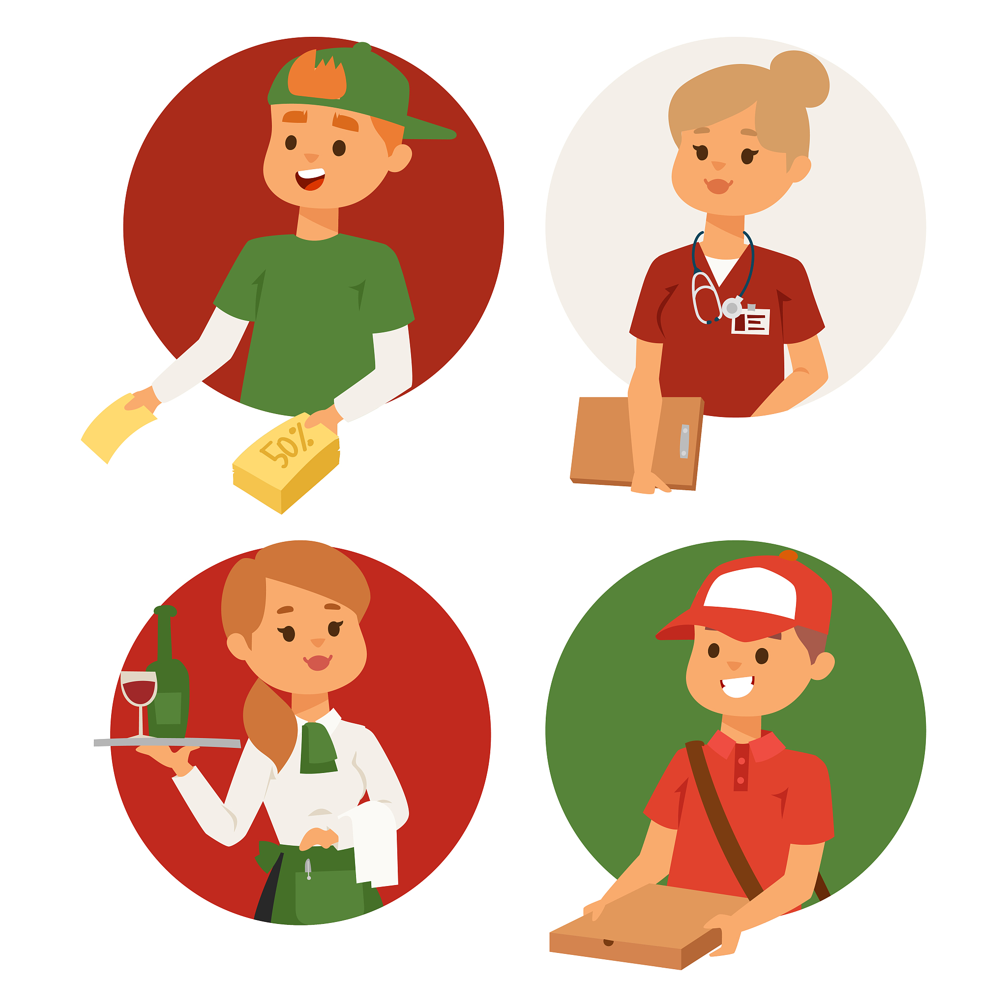 people part-time job professions vector set characters temporary