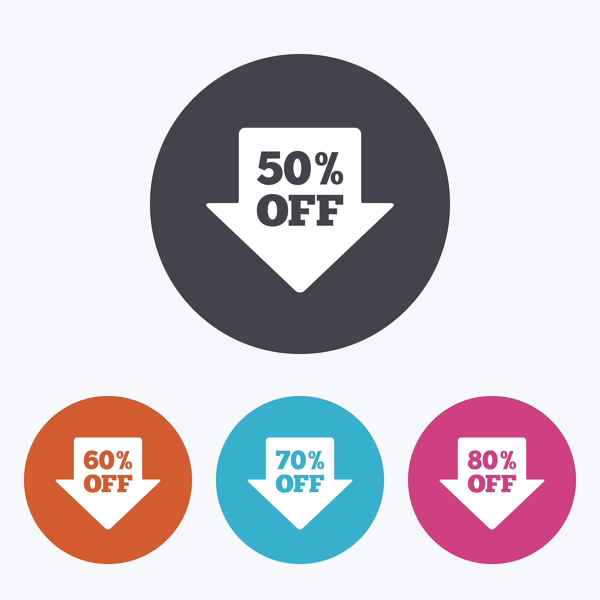 sale arrow tag icons. discount off symbols.
