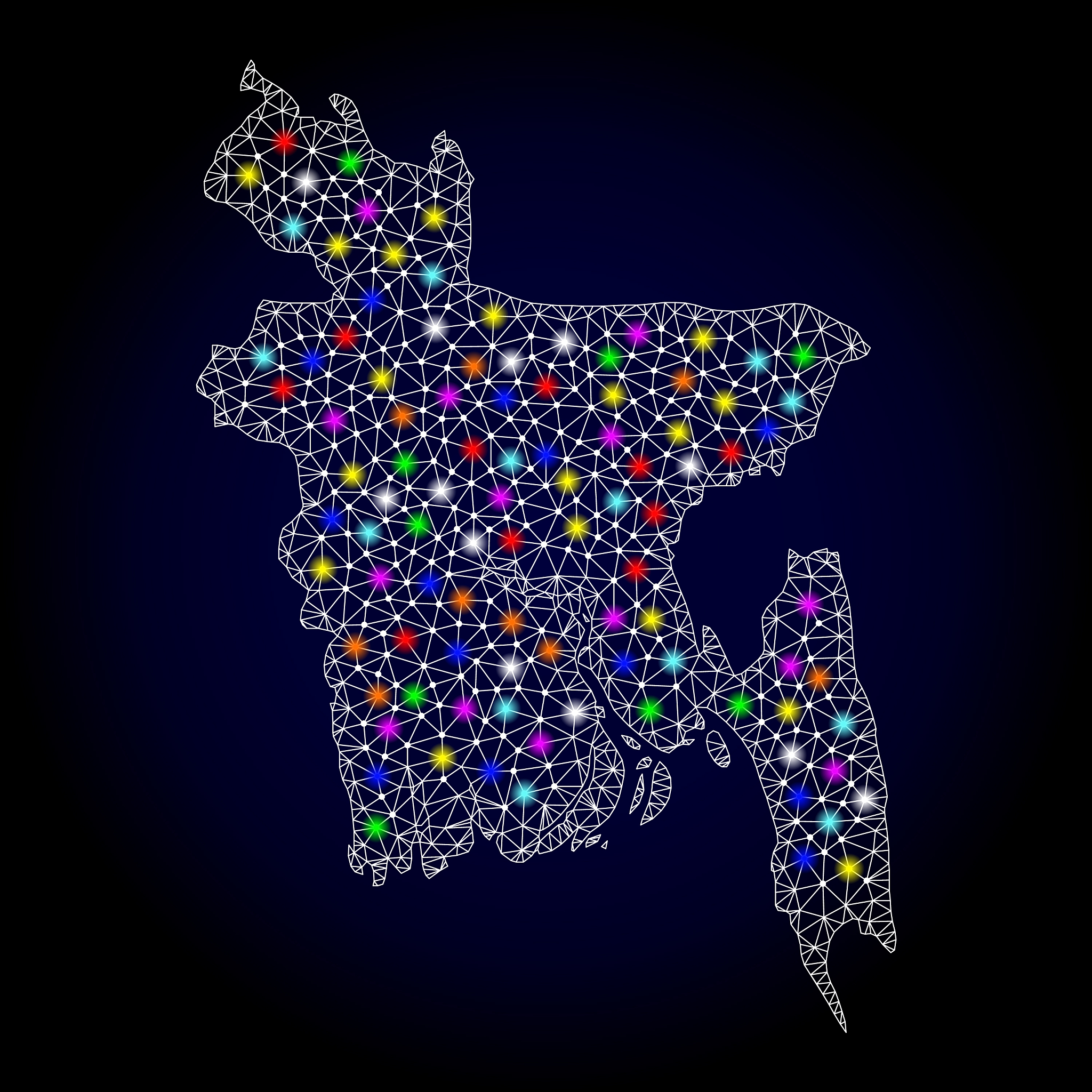 mesh carcass map of bangladesh with bright light