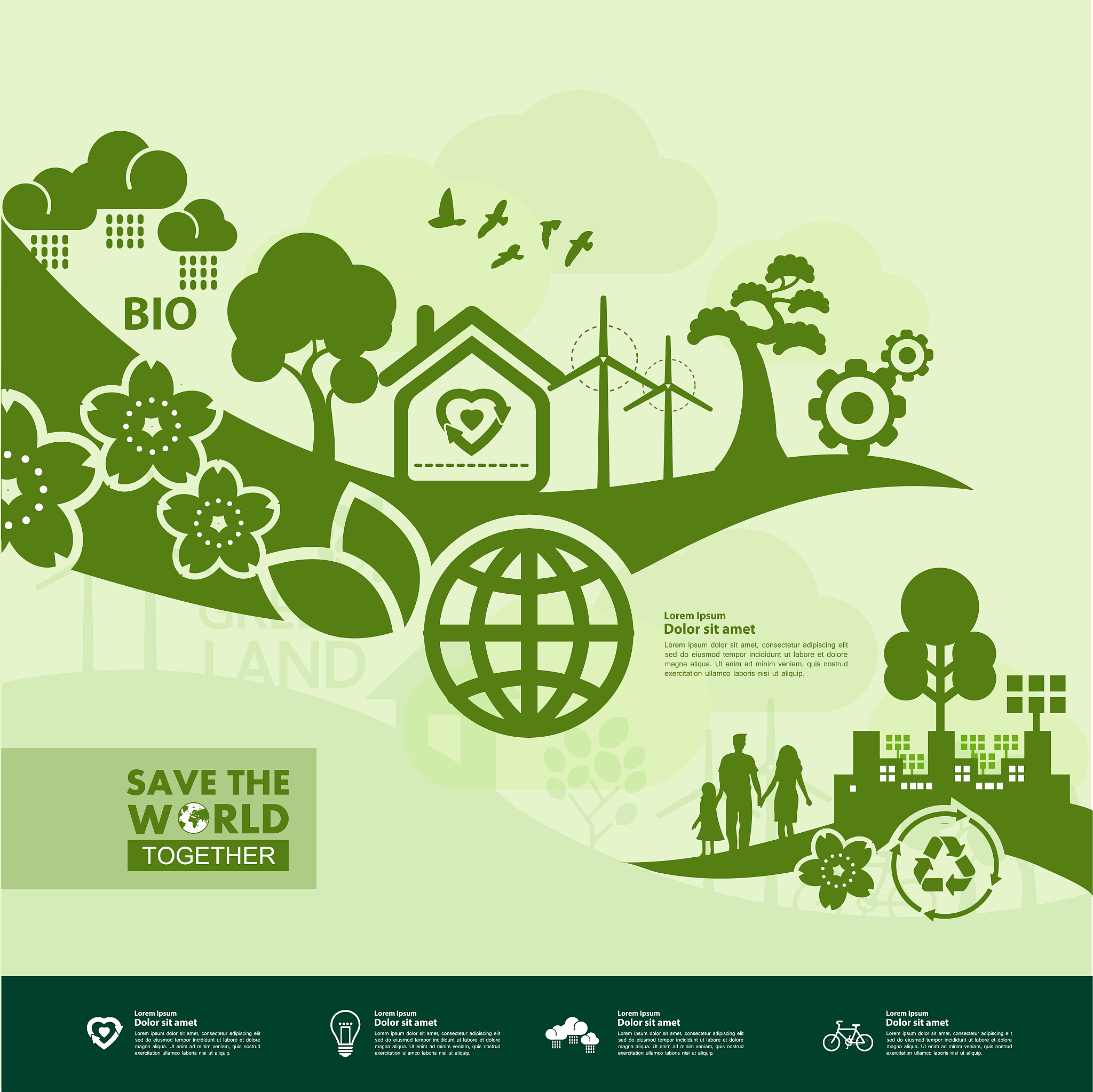 save the world together green ecology vector illustration.