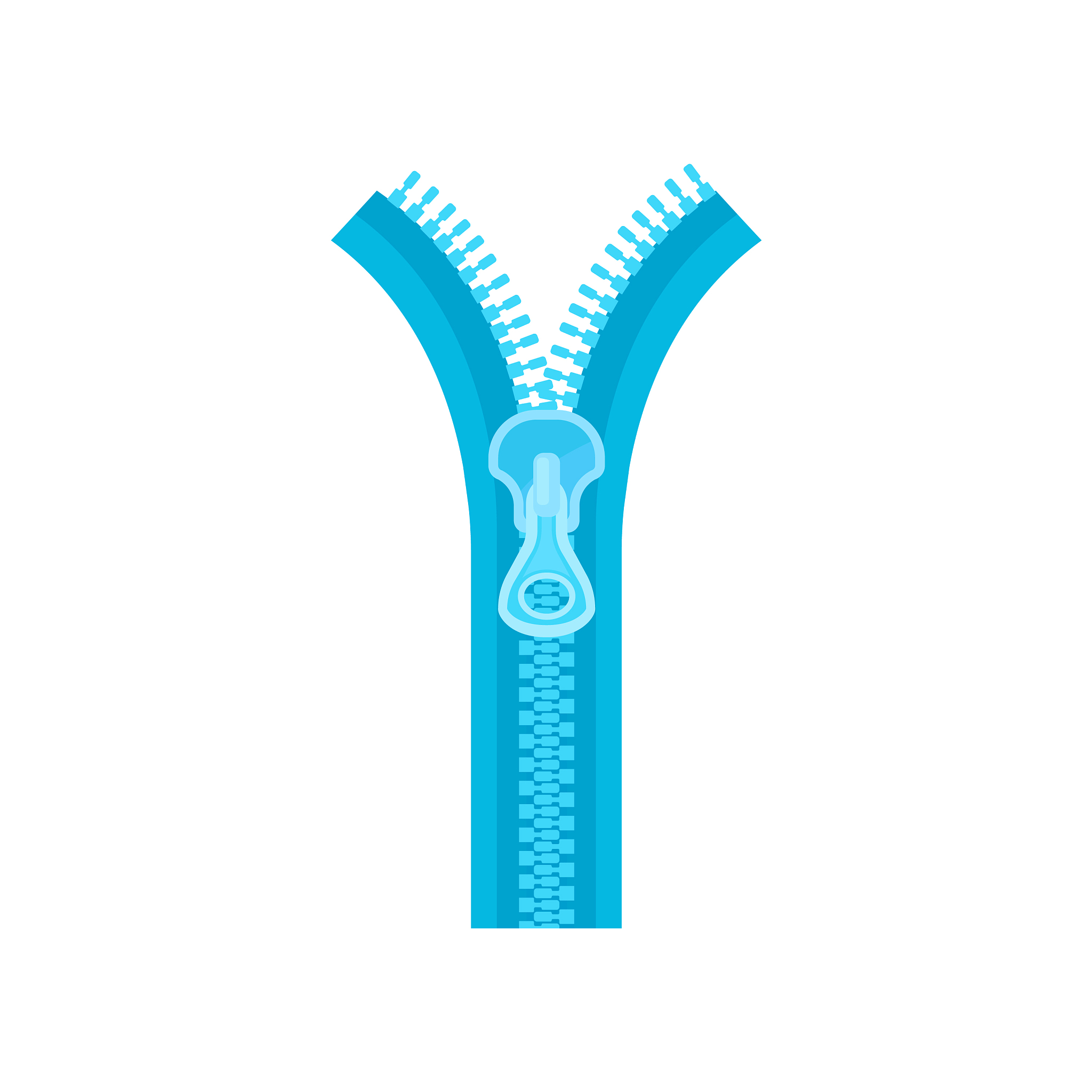 blue zipper with plastic or metal teeth and puller