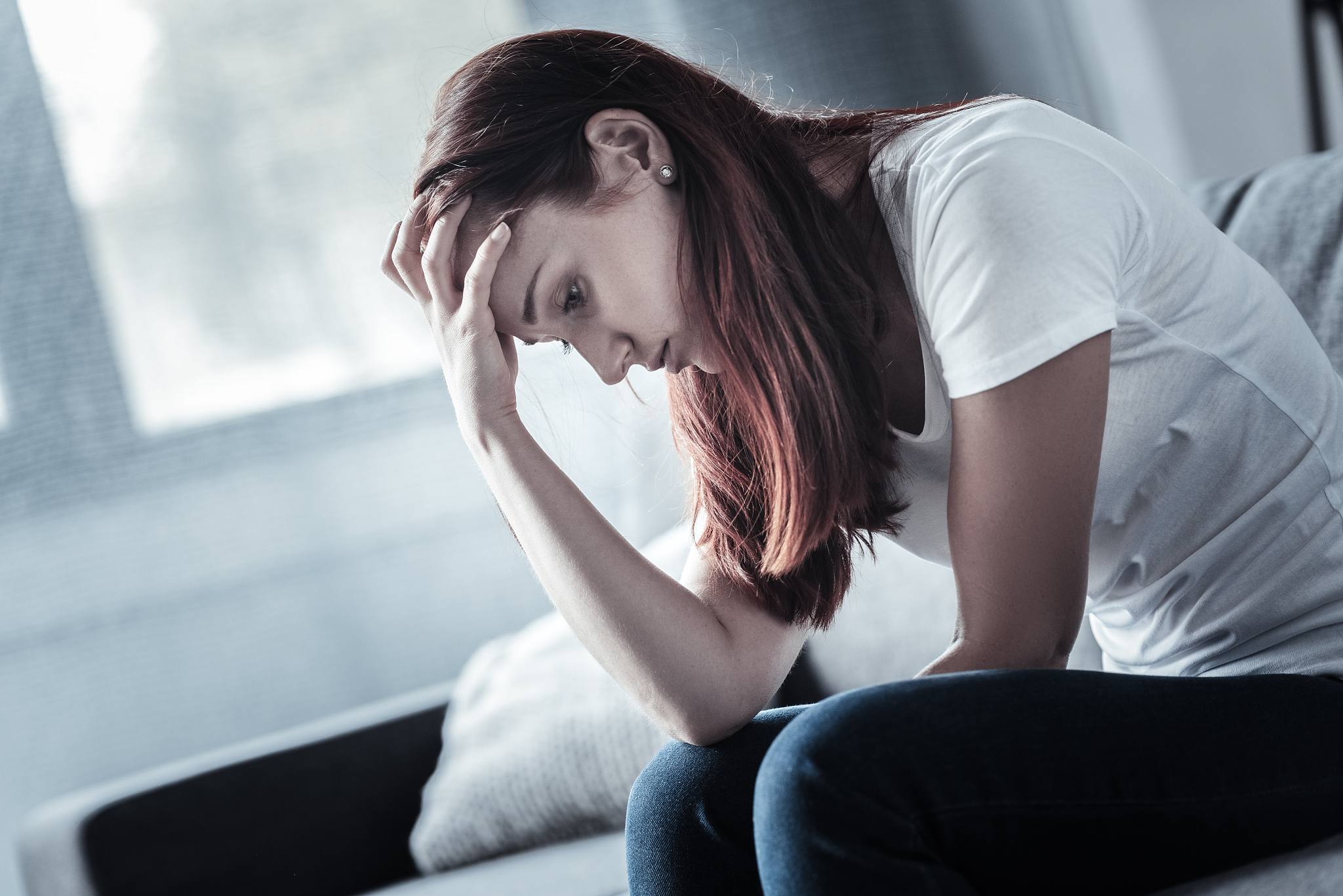 upset dull woman having no energy
