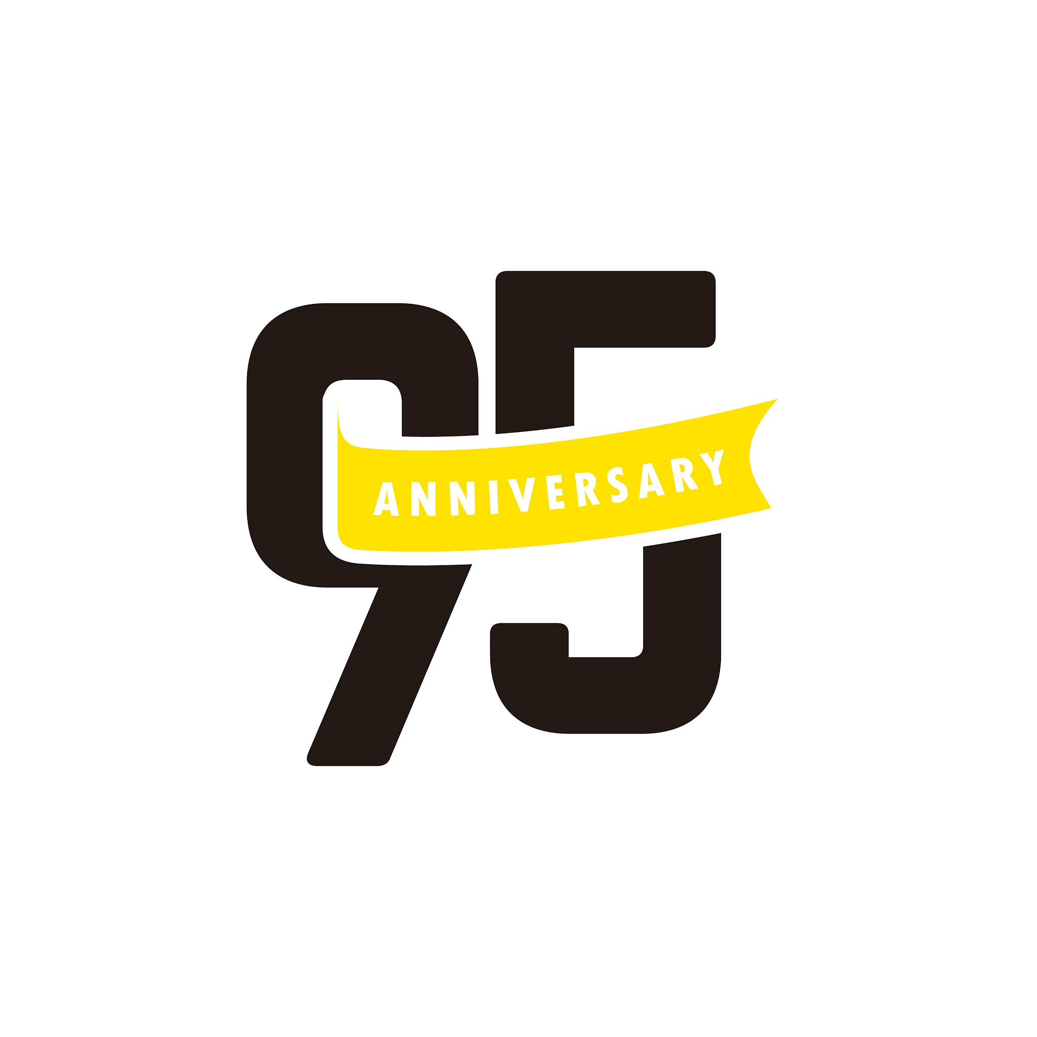 95 years anniversary number with yellow ribbon
