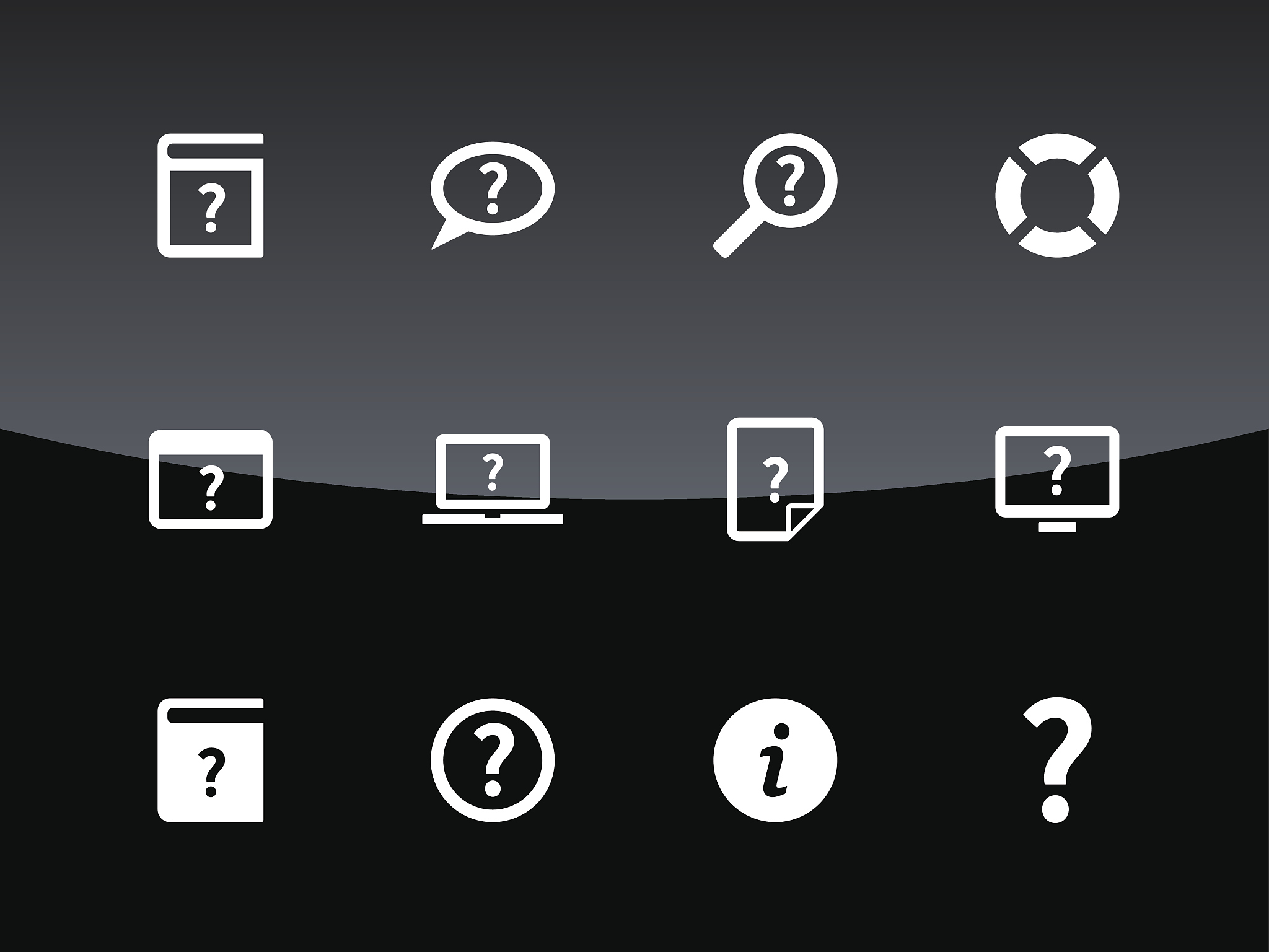 help and faq icons on black background.