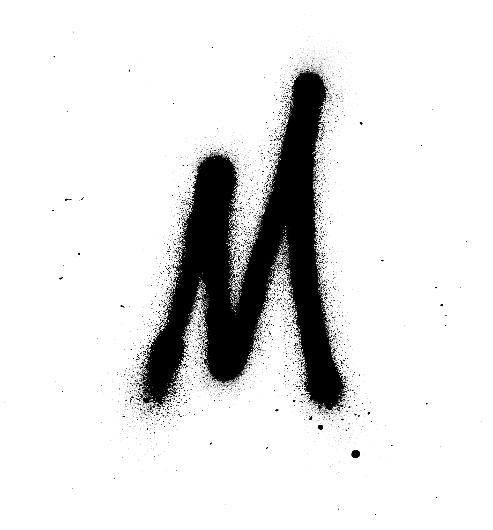 graffiti thin m font sprayed in black over white