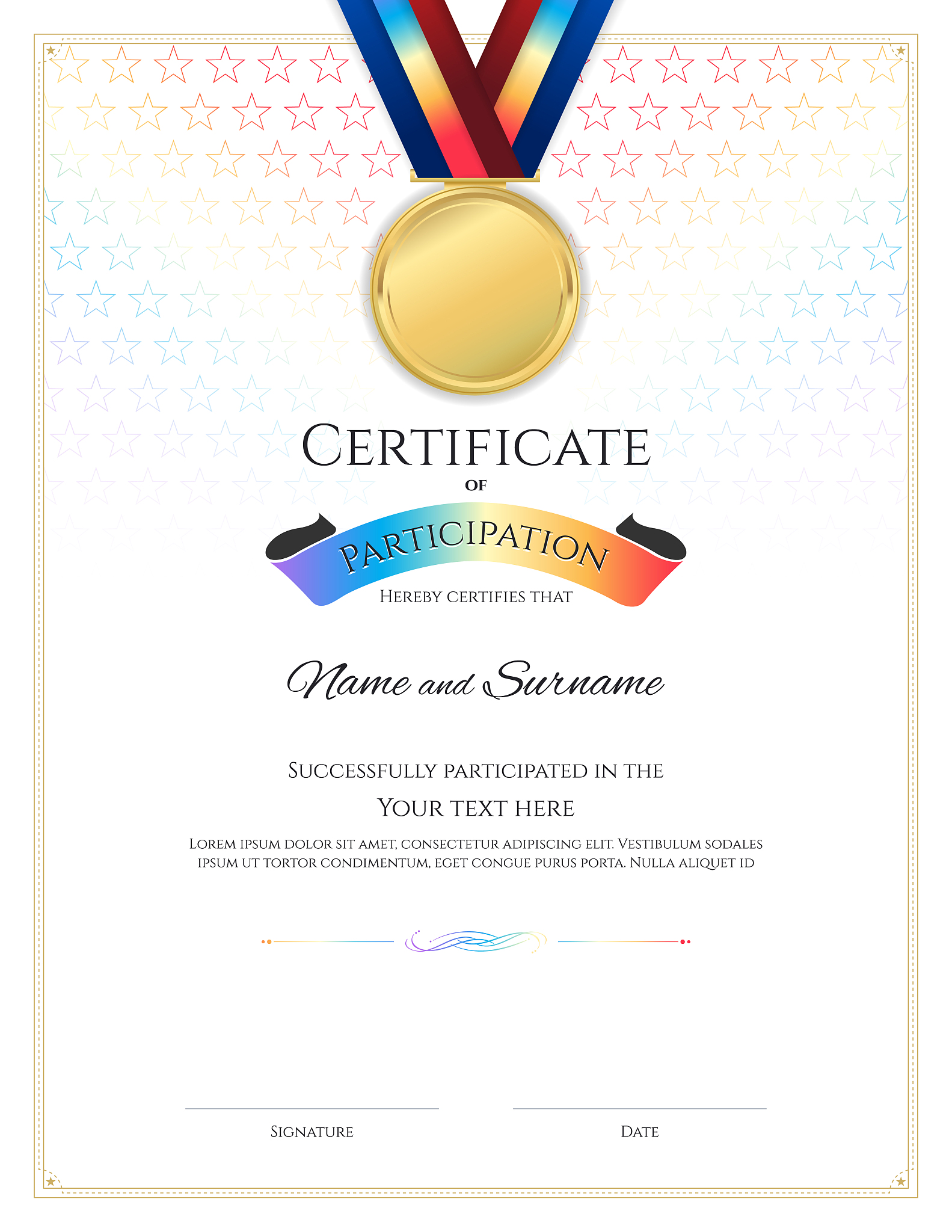 certificate template in sport theme with border frame, diploma d