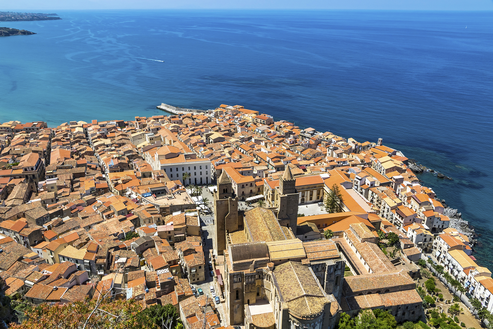 aerial view of cefalu old town, sicily, italy
