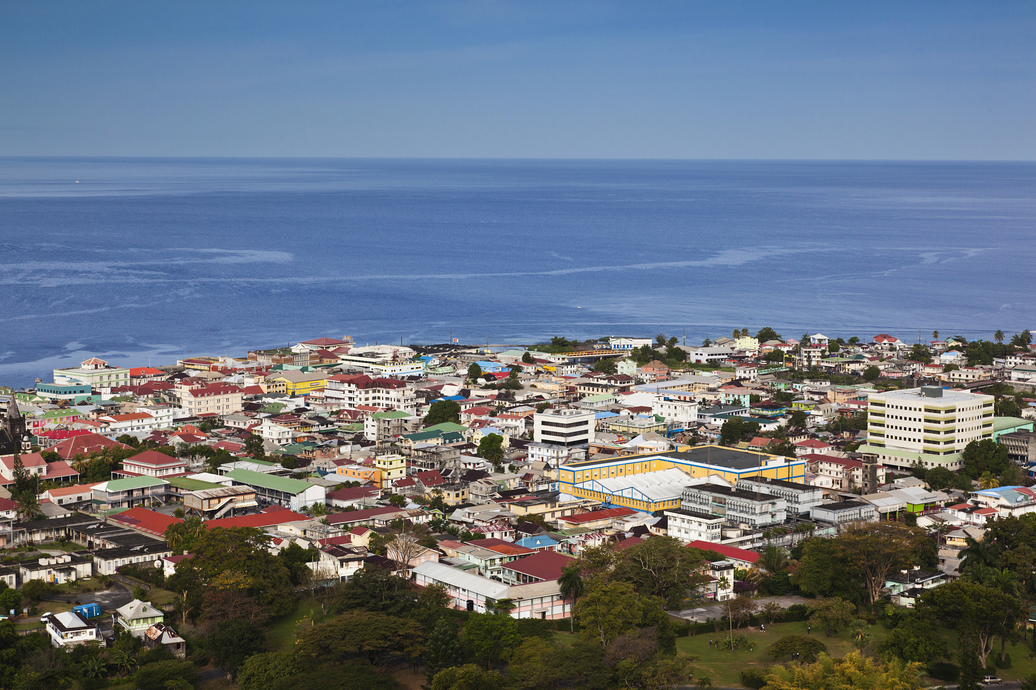 roseau, elevated town view, morning