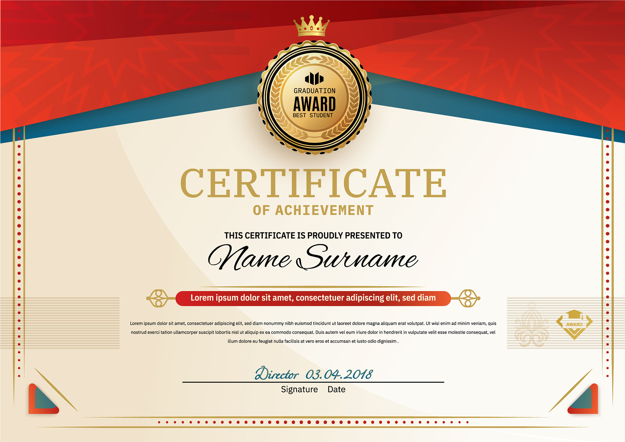 official certificate with red turquoise square