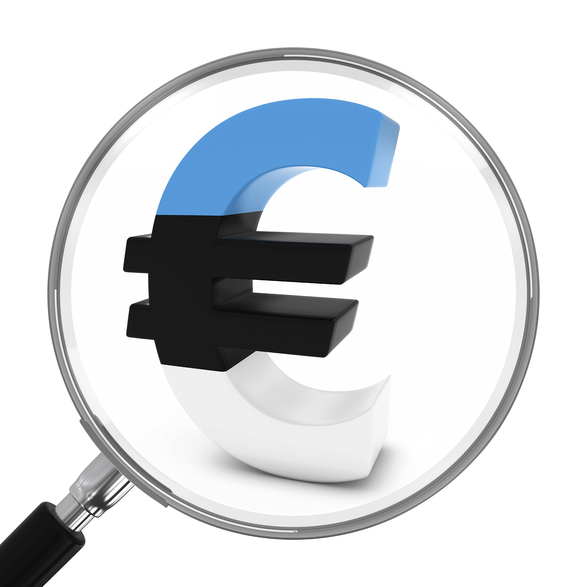 estonia finance concept - estonian euro symbol under magnifying 