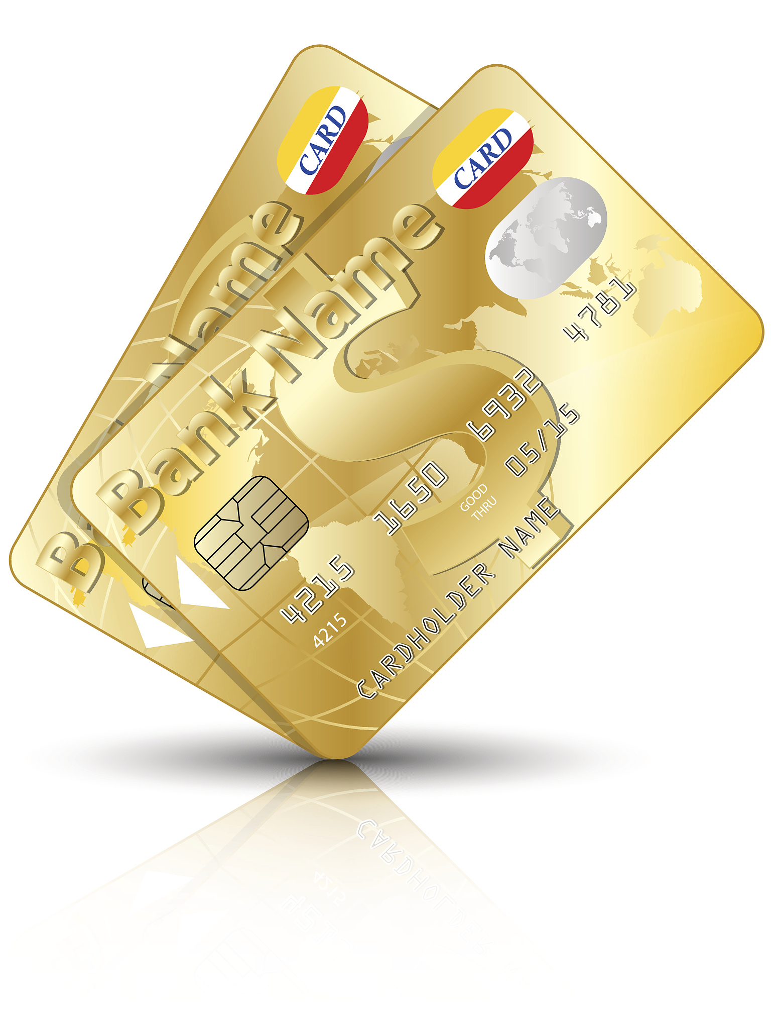 icon of a two gold credit cards, vector