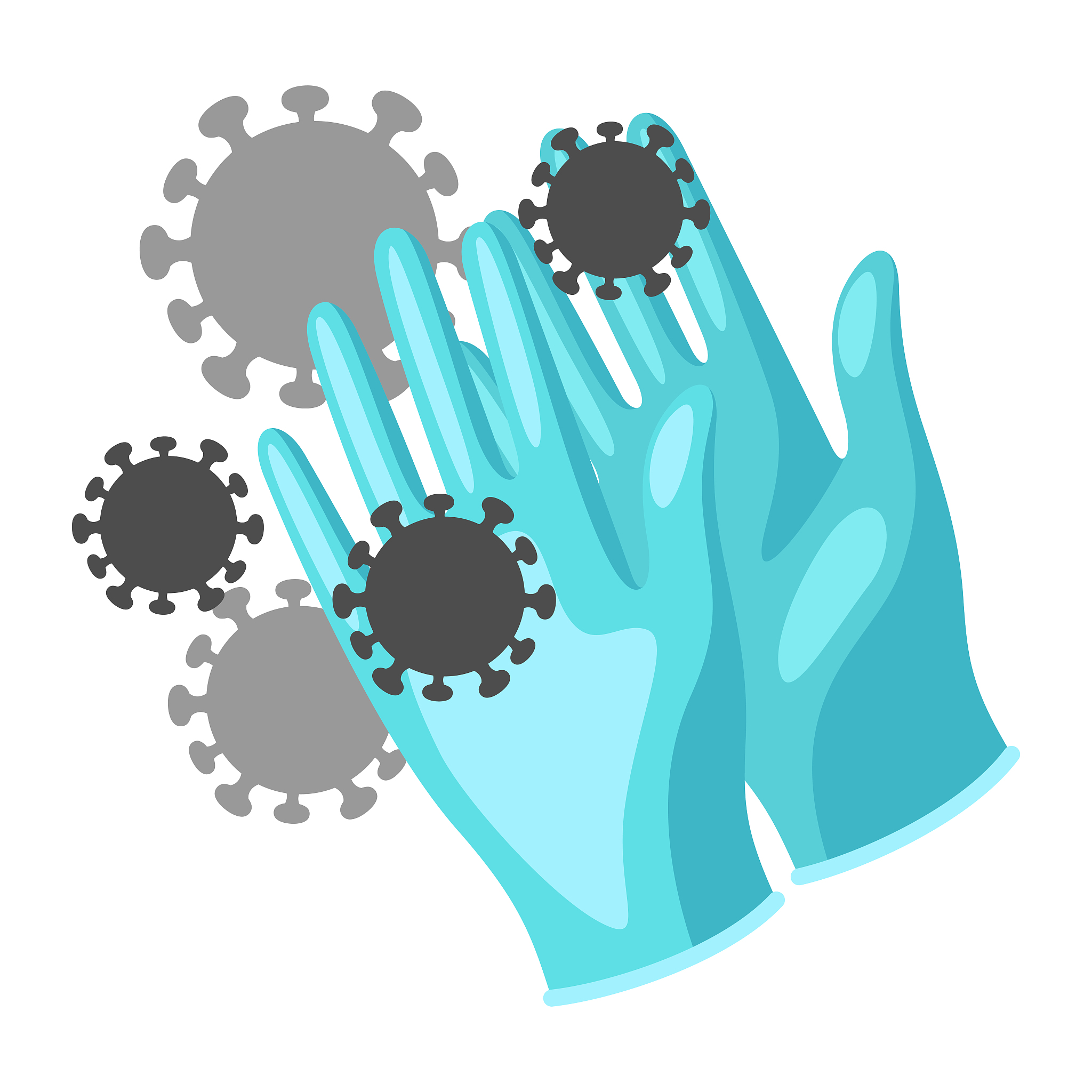 illustration of protective medical gloves with coronavirus molec