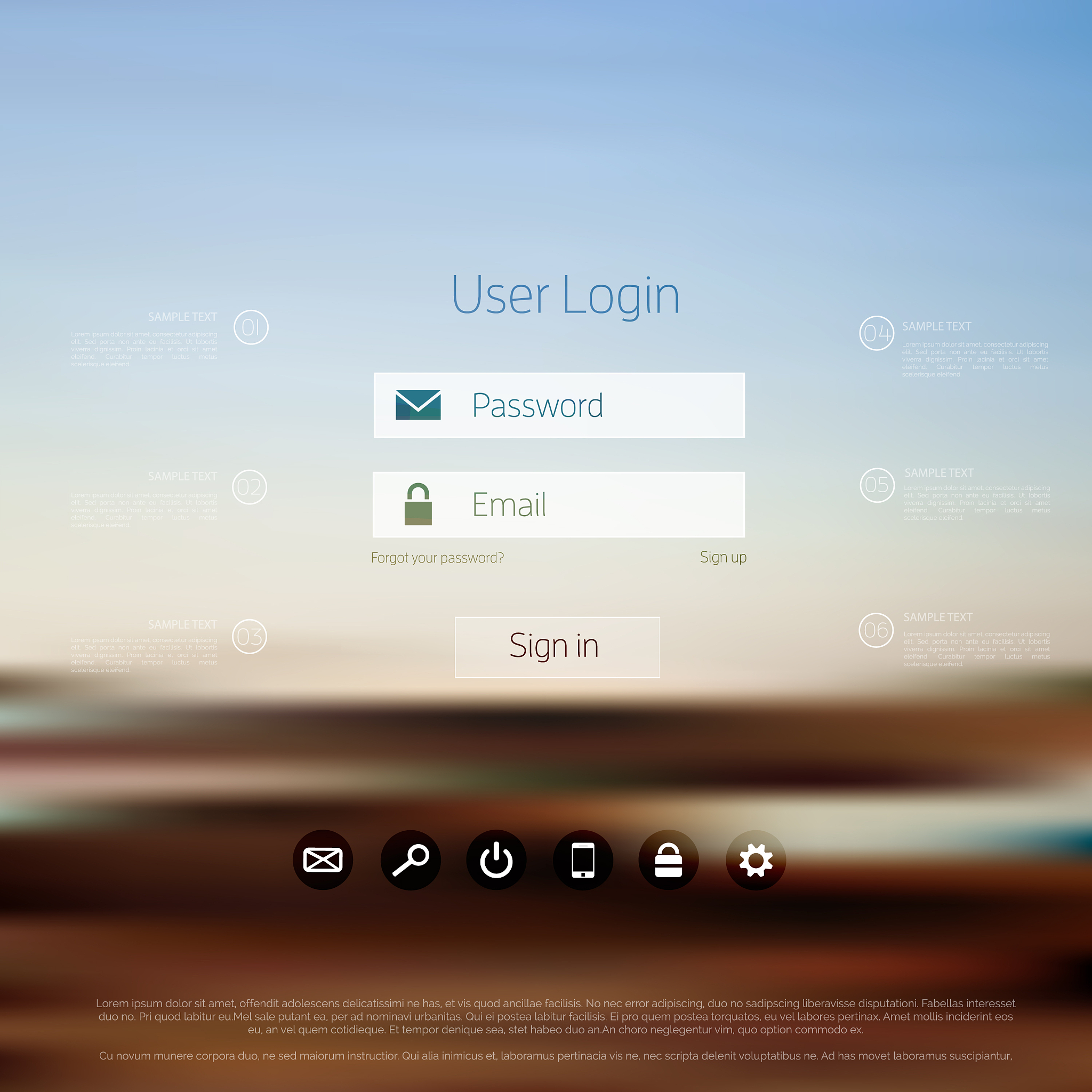 login form page with blurred background web site