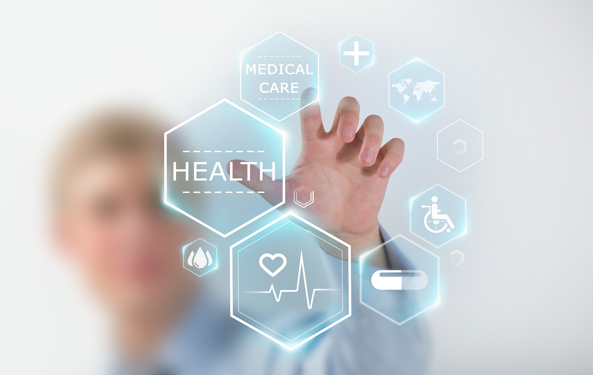 medicine doctor hand working with modern medical icons