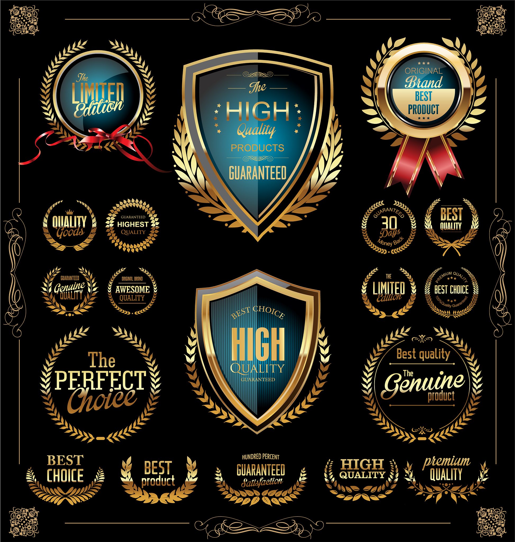 golden labels and badges collection