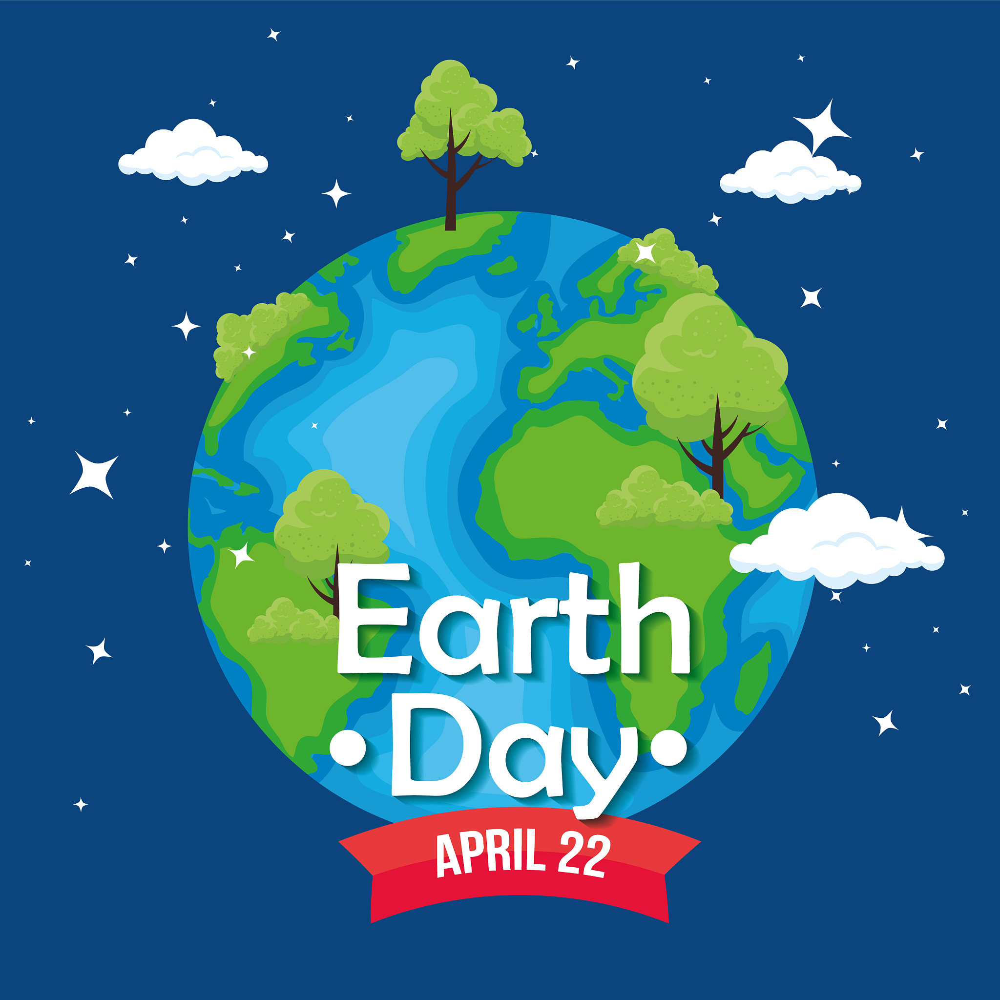planet with trees and clouds to earth day