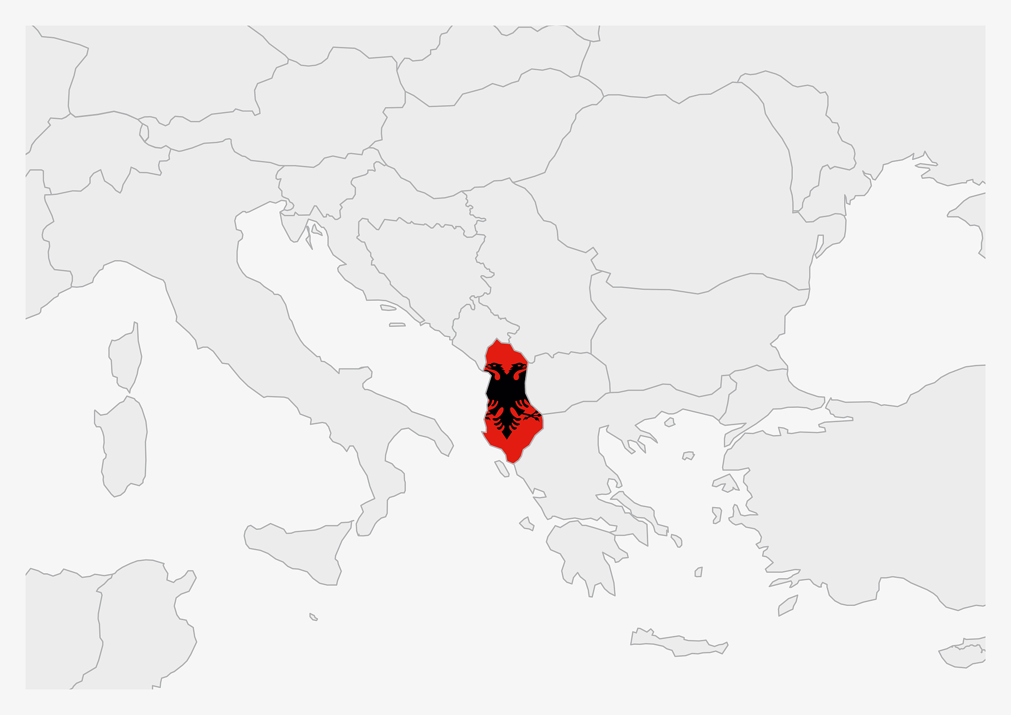 albania map highlighted in albania flag colors