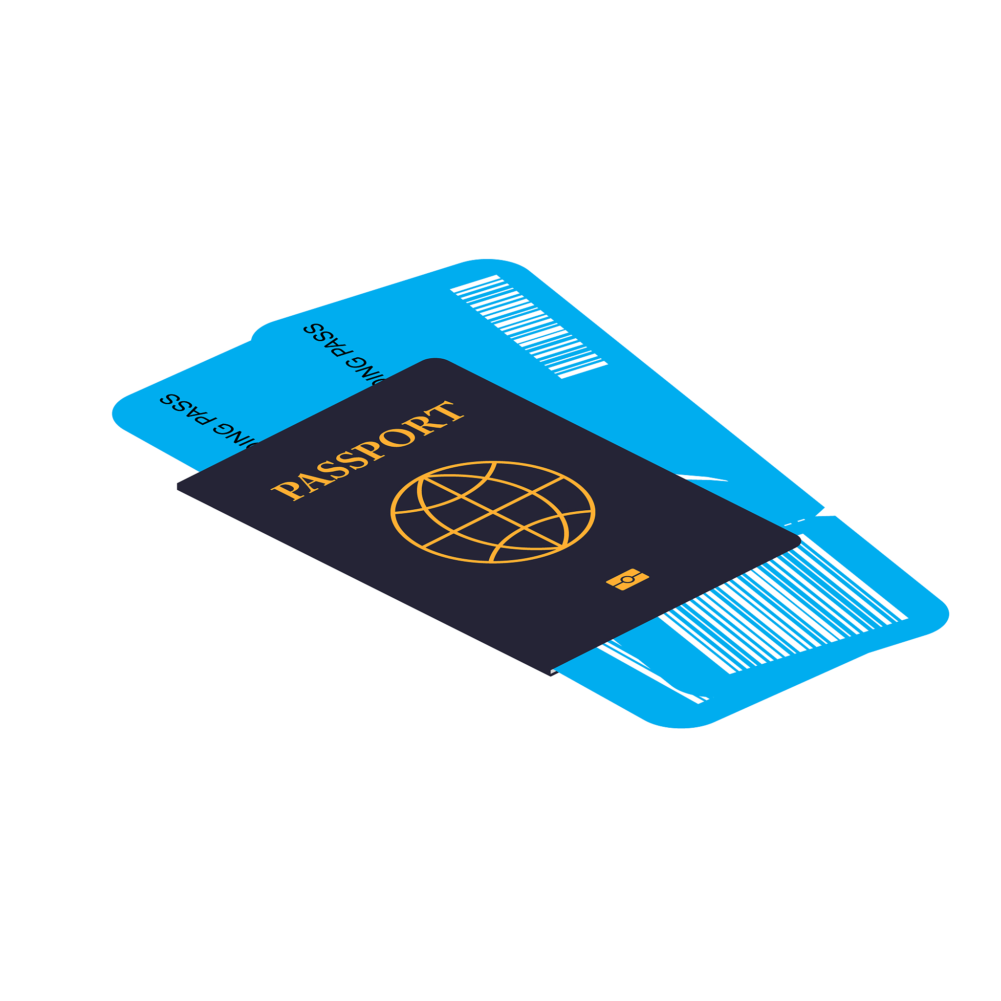 travel concept in isometric style time to travel. passport, tick