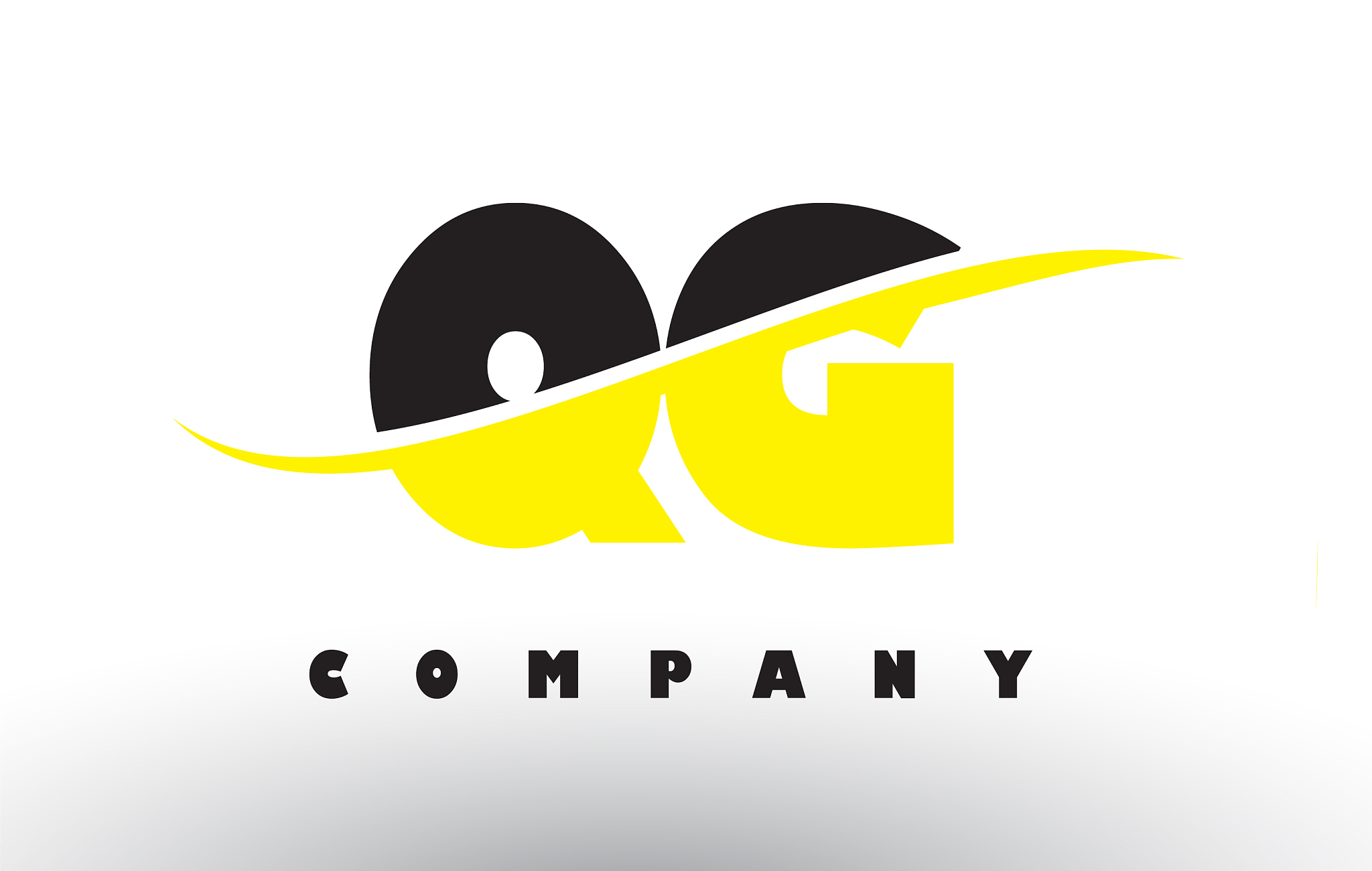 qg q g black and yellow letter logo with swoosh