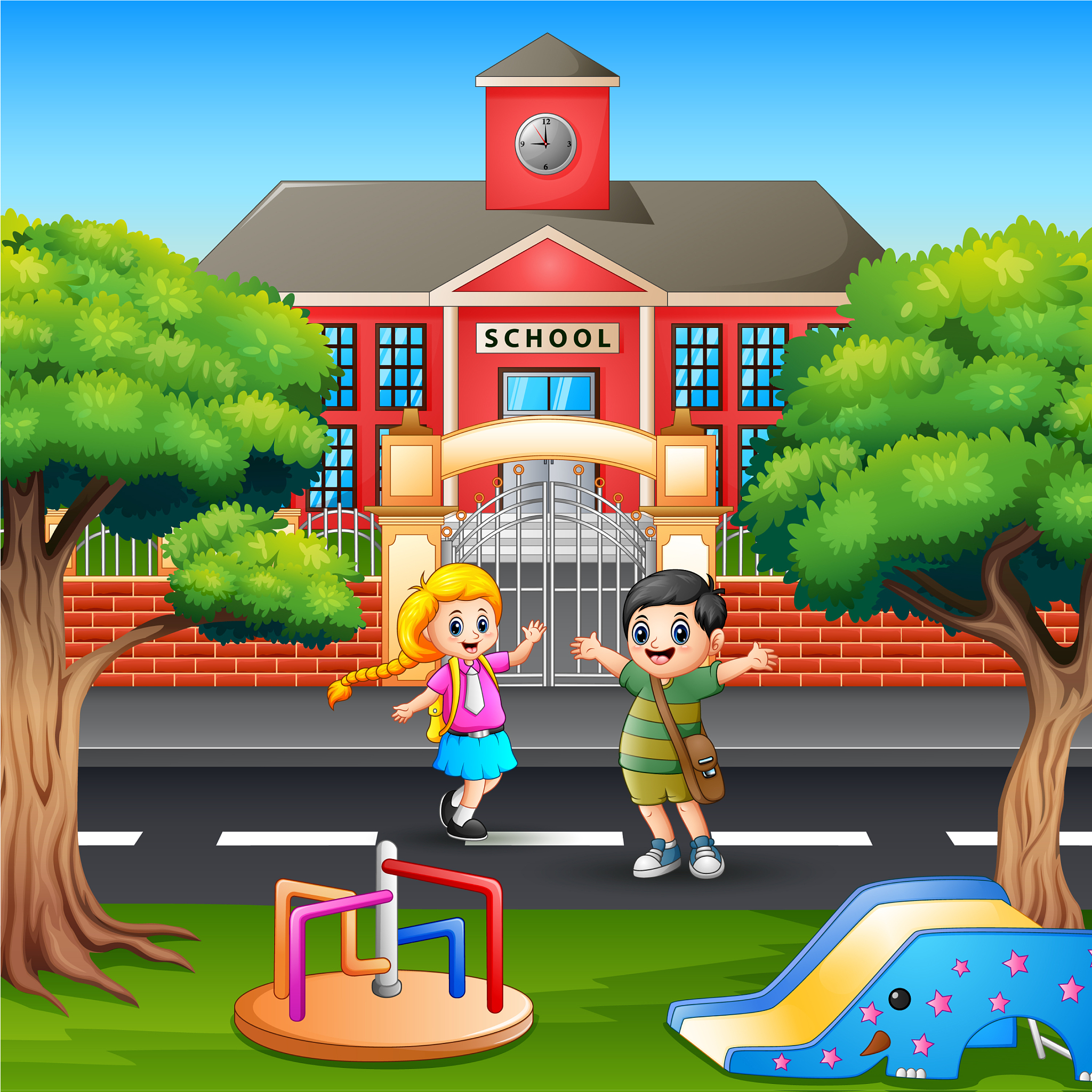 happy little kids going to school