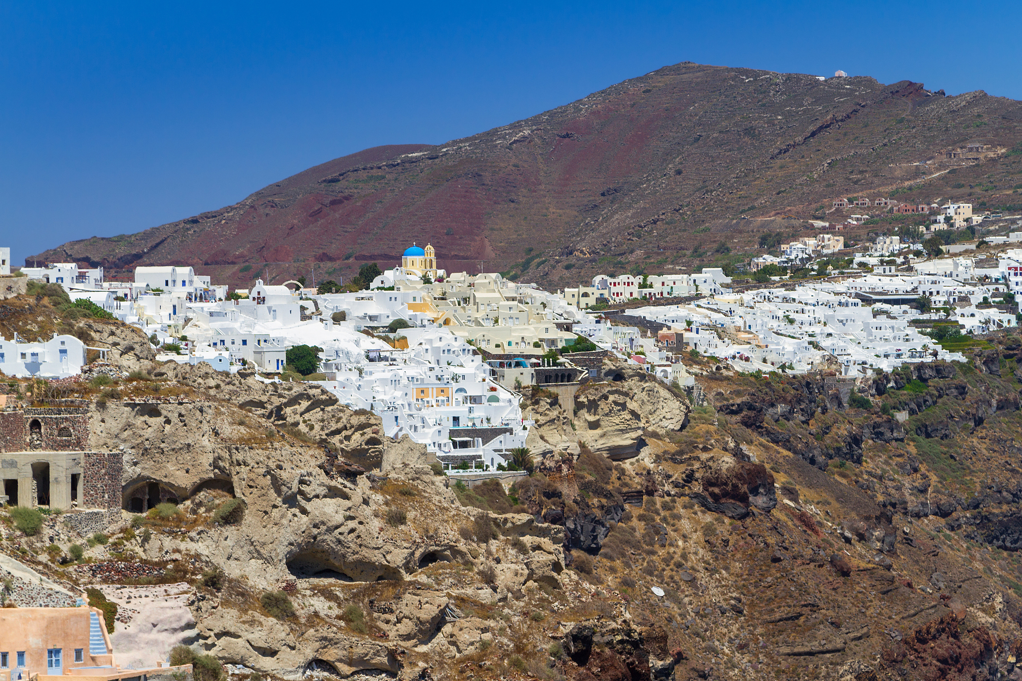 white architecture of oia town on santorini island