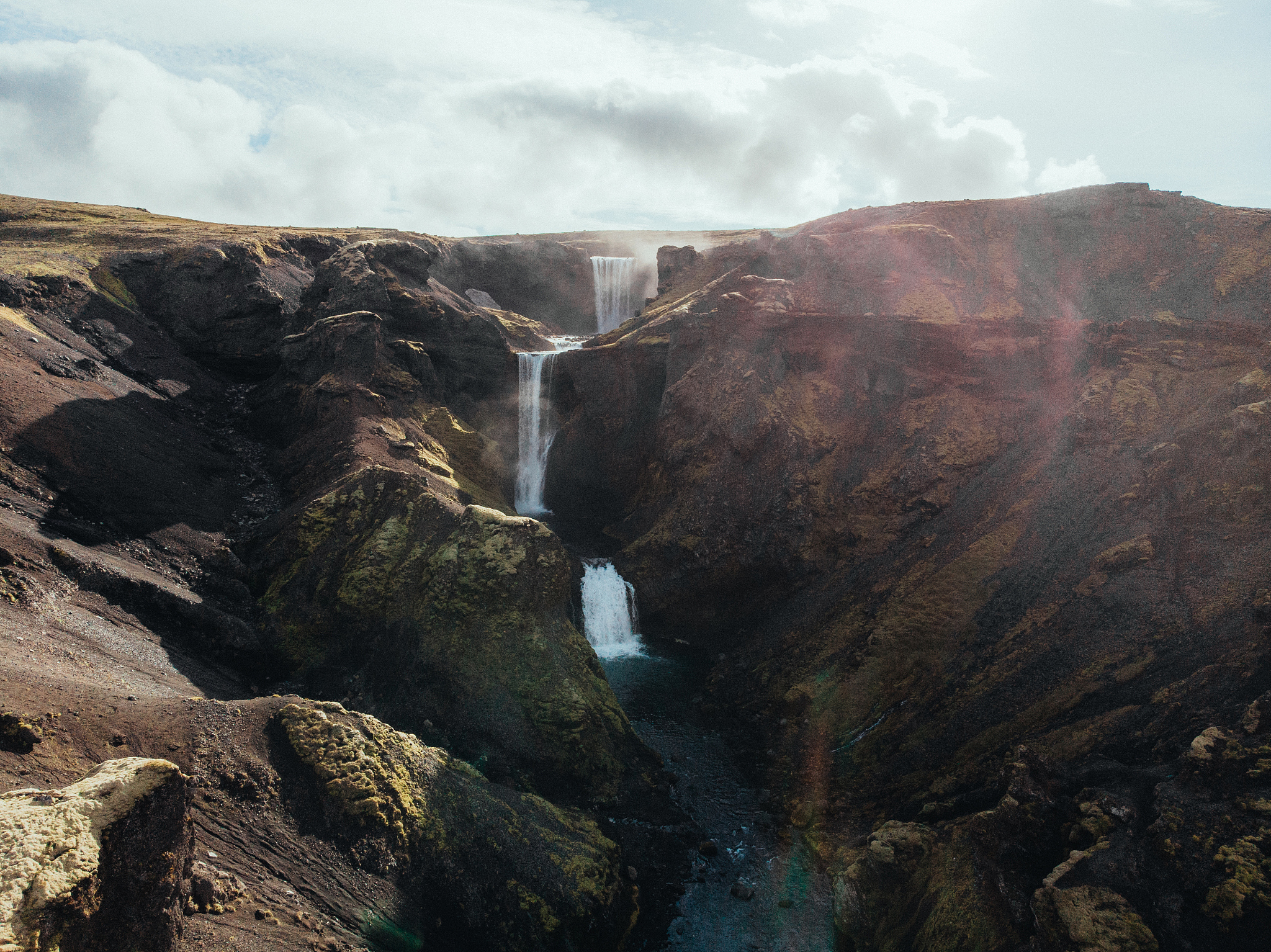 scenic aerial view of waterfall in iceland