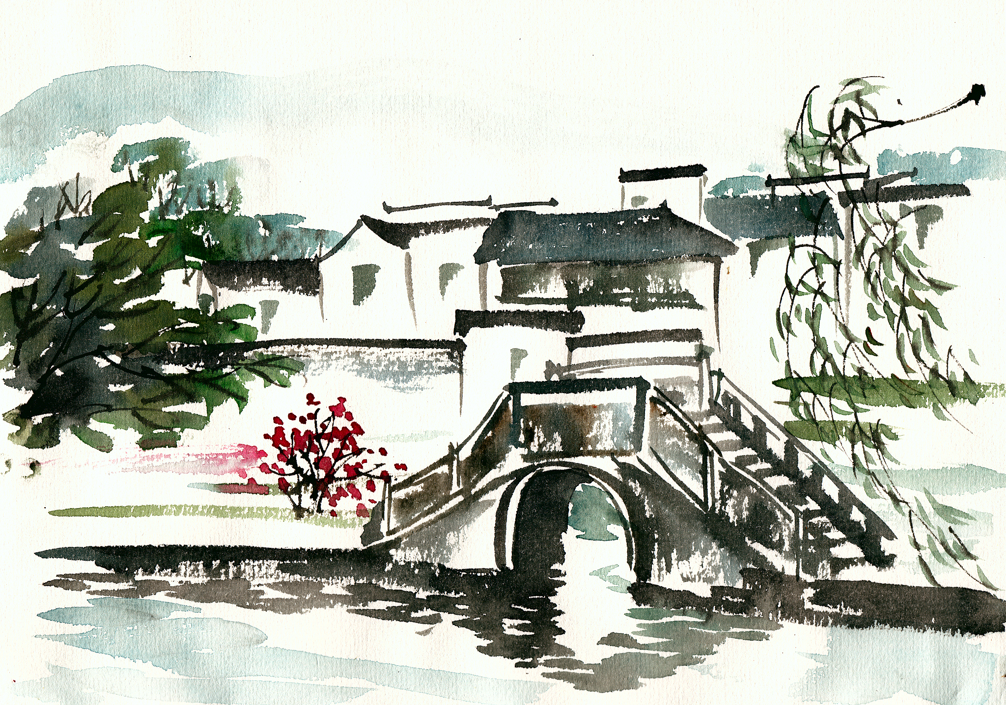 画一张字符画小桥流水人家
