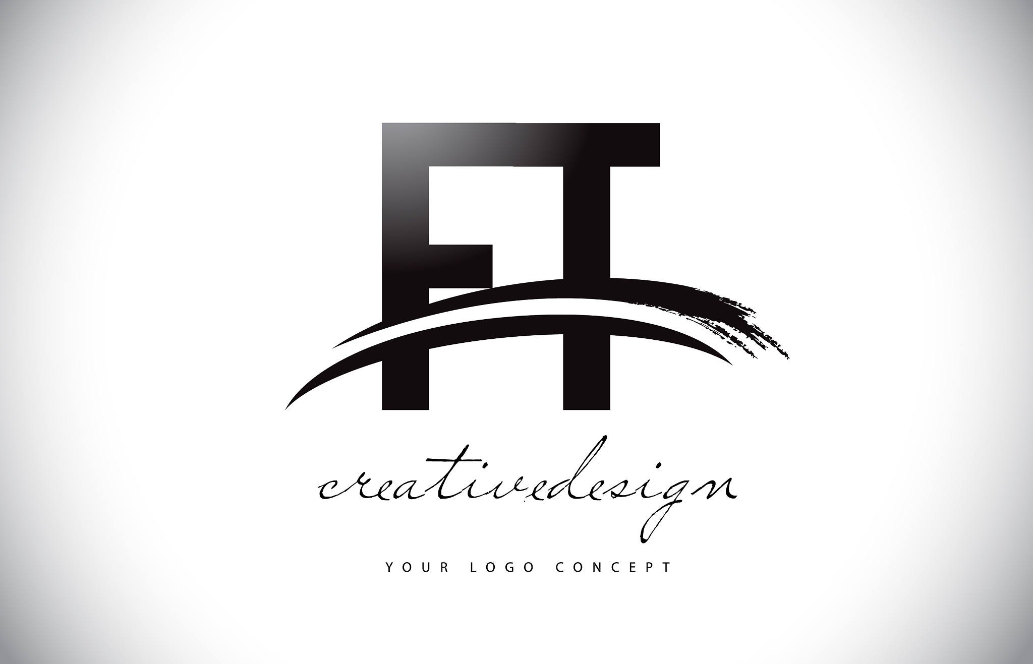 ft f t letter logo design with swoosh and black