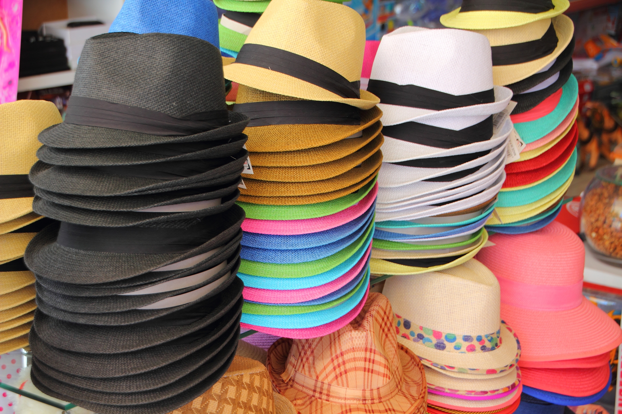 summer hats in a shop