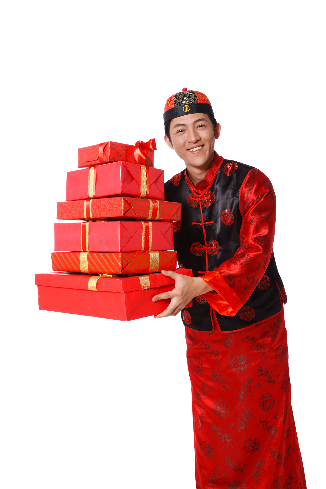 青年男人新年送礼物