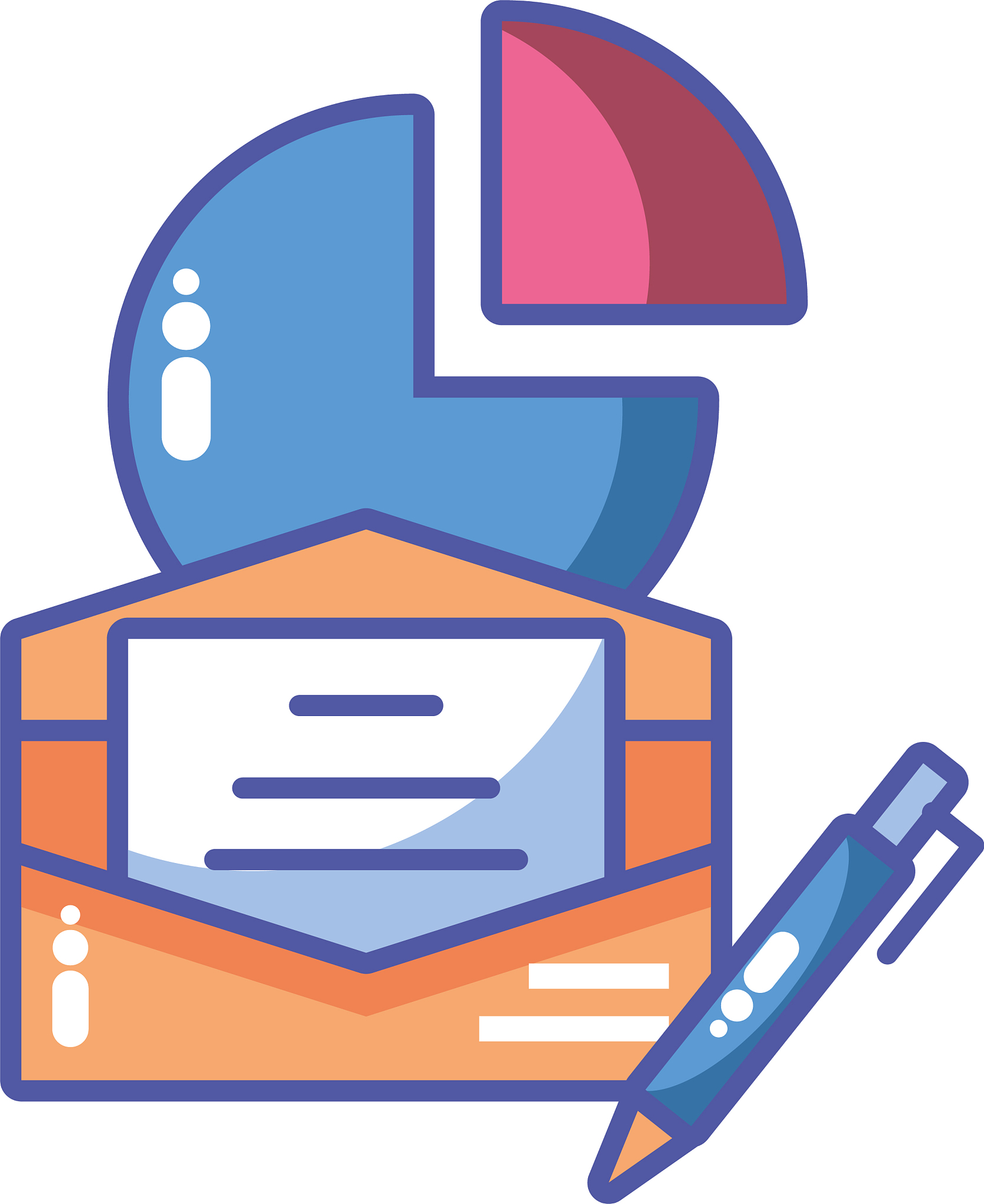 letter with office elements on white background