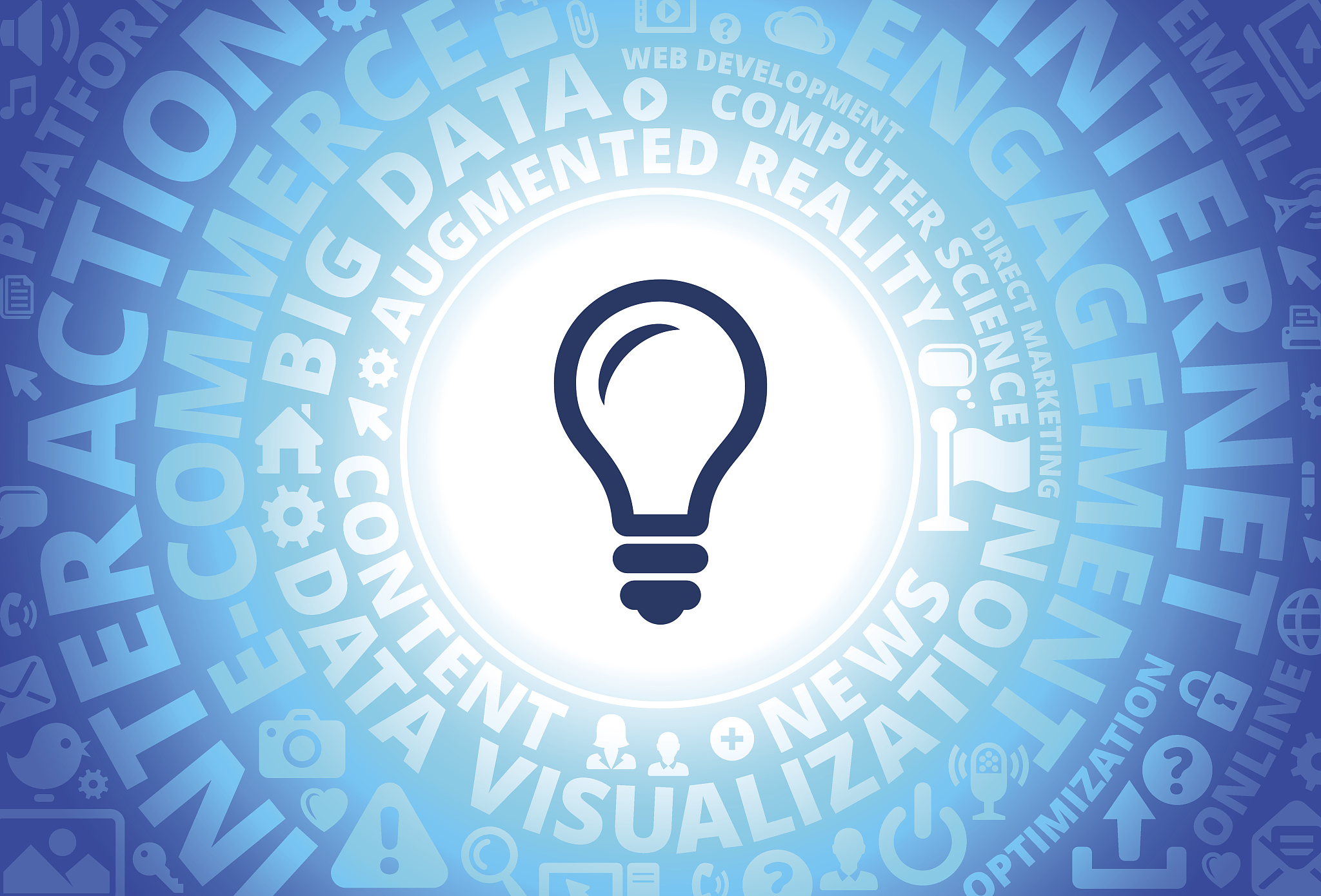 lightbubl icon on internet modern technology words background
