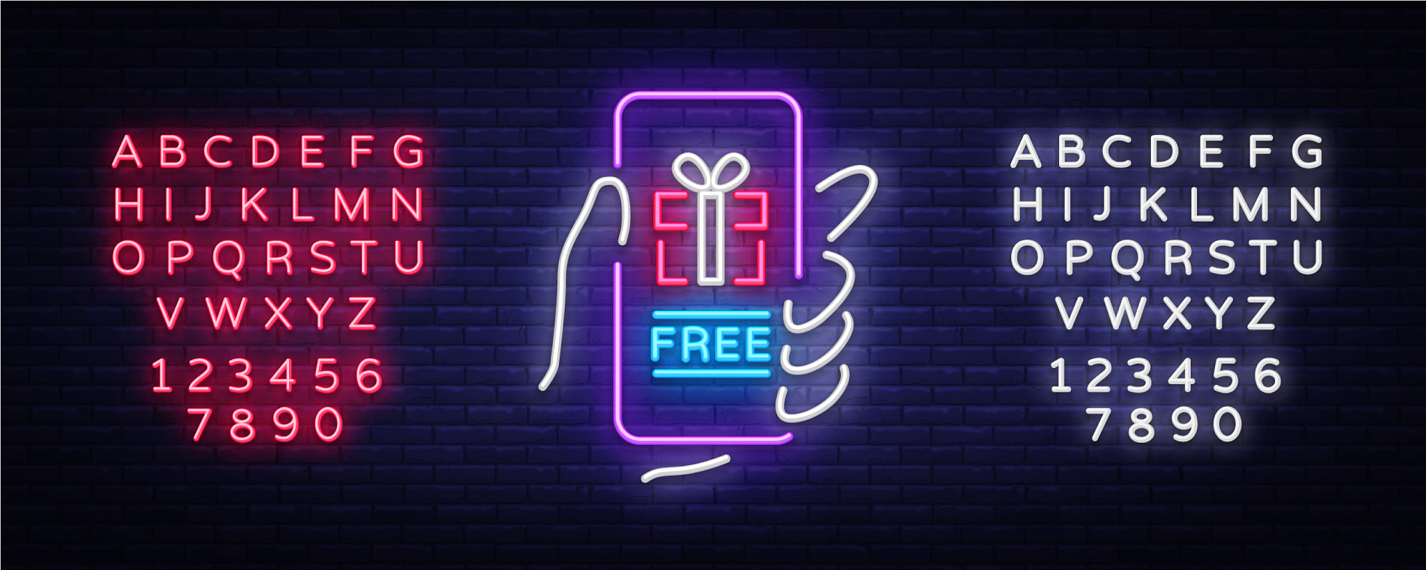 gift app page on smartphone screen neon sign gift