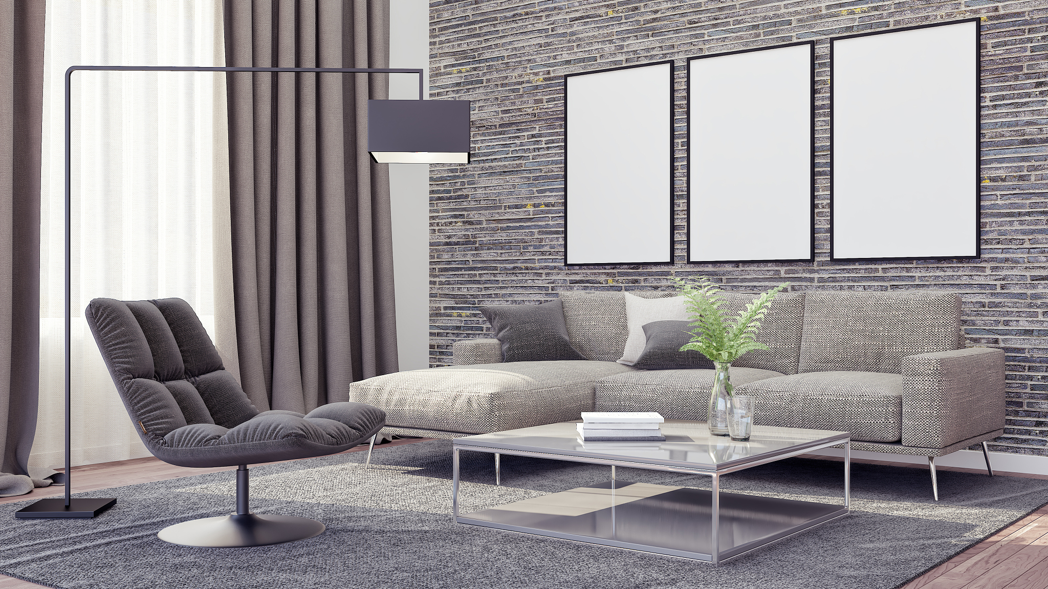 modern living room, interior design 3d render