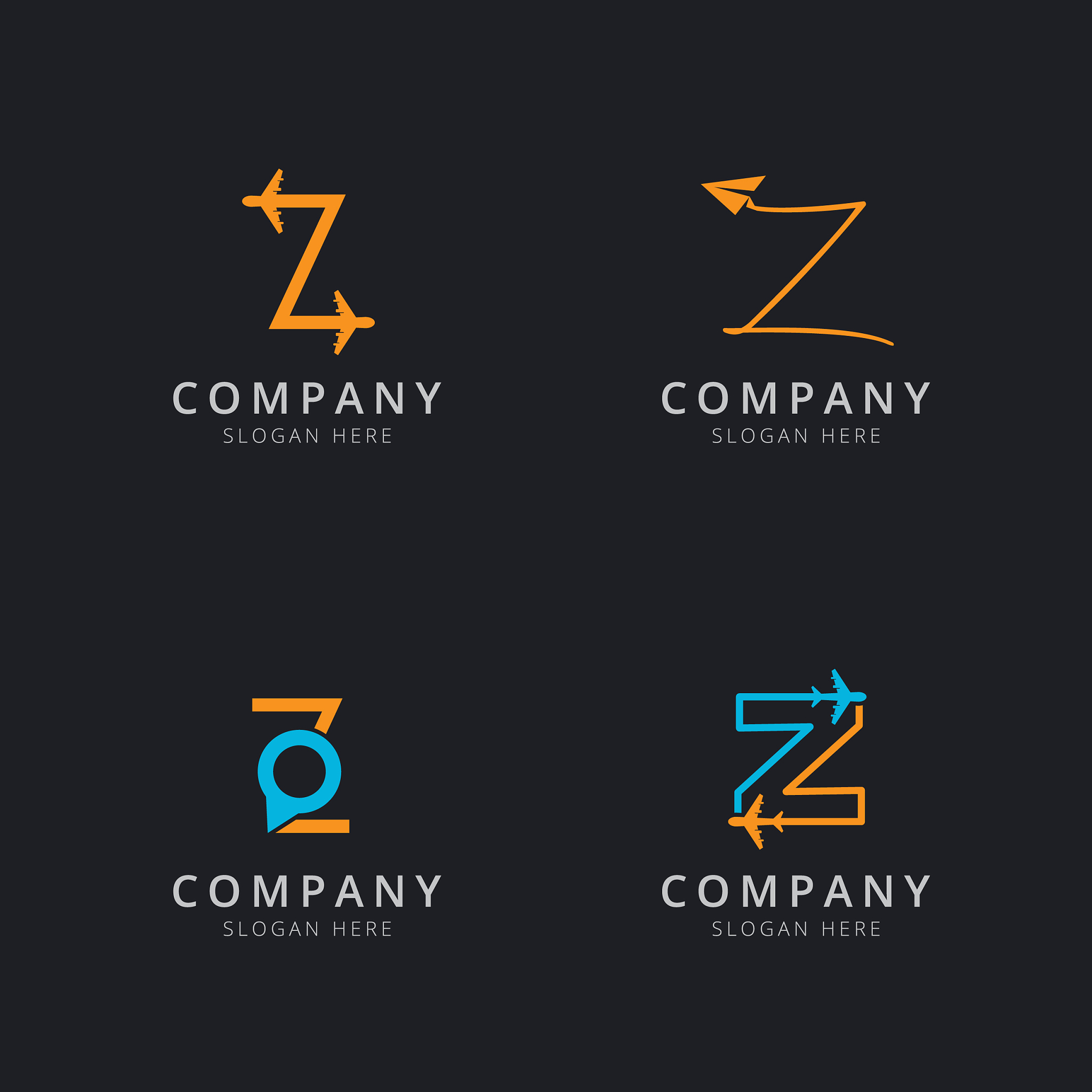 initial z logo with travel elements in orange and blue color