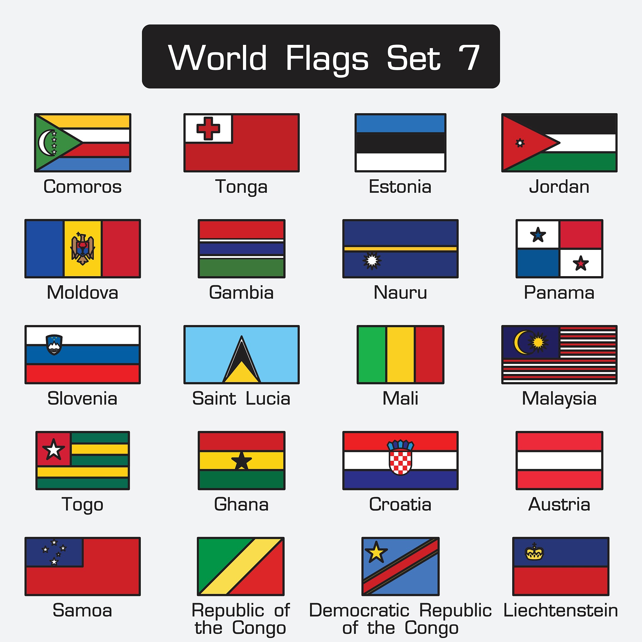world flags set 7 . simple style and flat design . thick outline